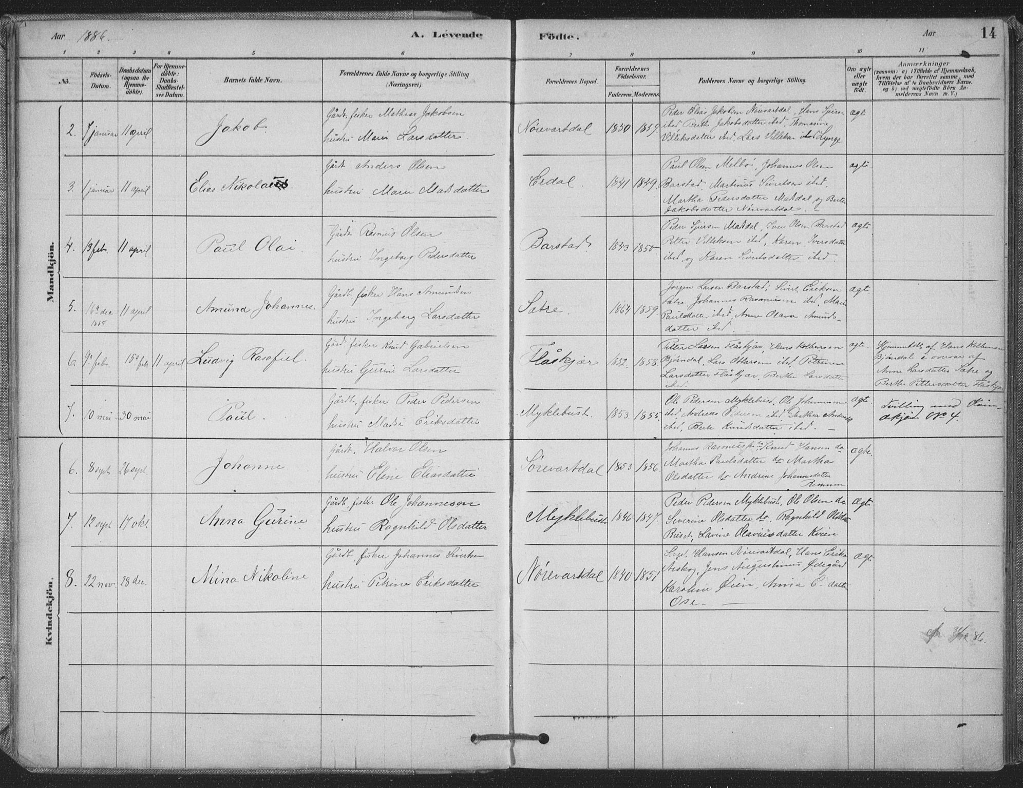 Ministerialprotokoller, klokkerbøker og fødselsregistre - Møre og Romsdal, SAT/A-1454/514/L0199: Parish register (official) no. 514A01, 1878-1912, p. 14