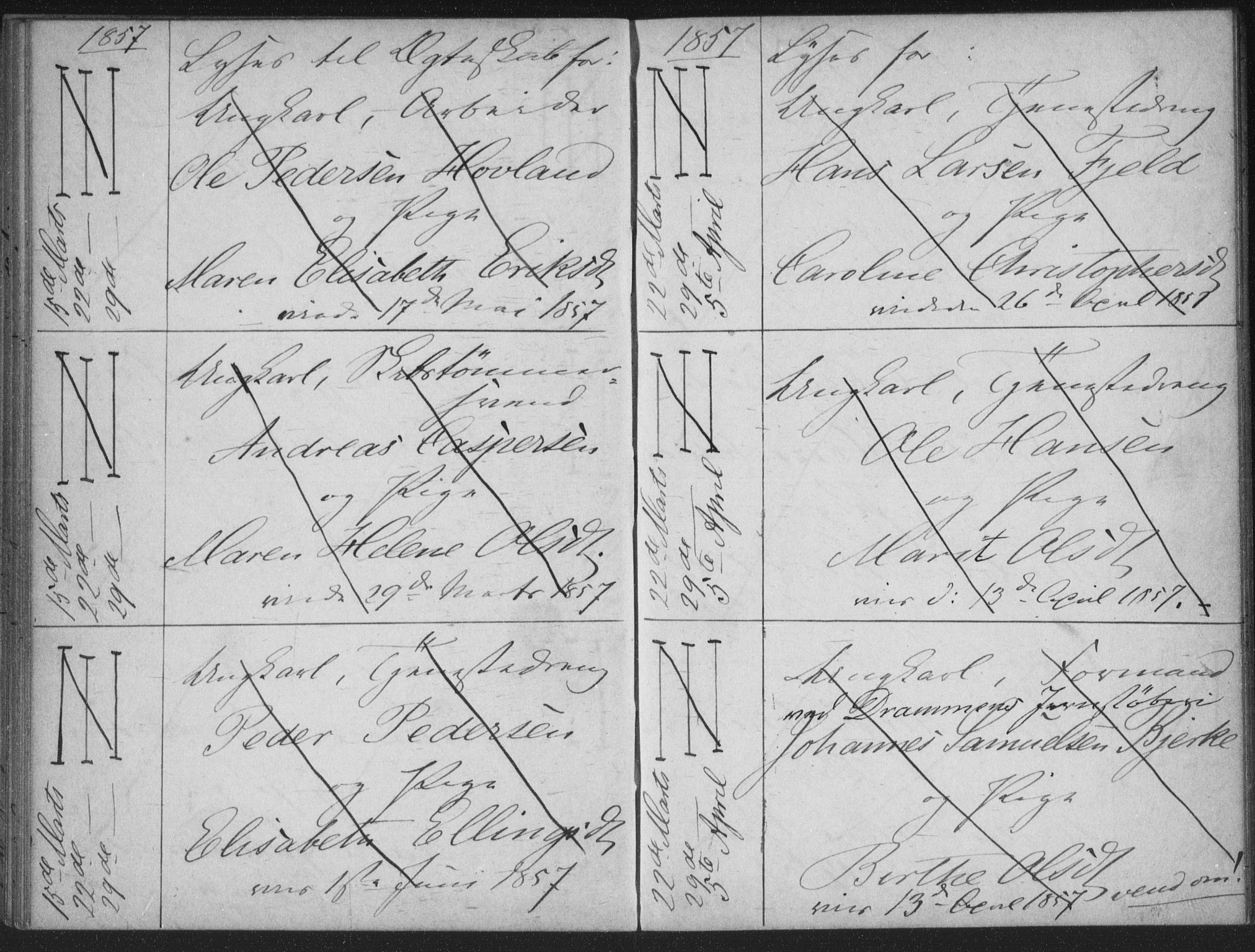 Bragernes kirkebøker, AV/SAKO-A-6/H/Ha/L0003: Banns register no. 3, 1854-1859