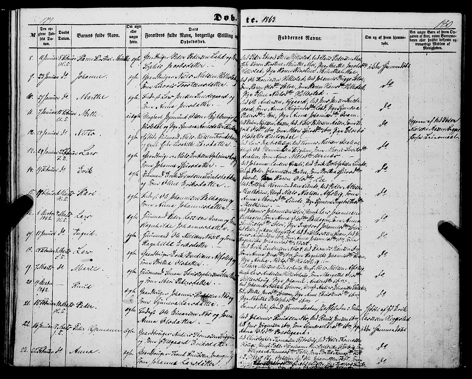 Hafslo sokneprestembete, SAB/A-80301/H/Haa/Haaa/L0009: Parish register (official) no. A 9, 1852-1873, p. 179-180