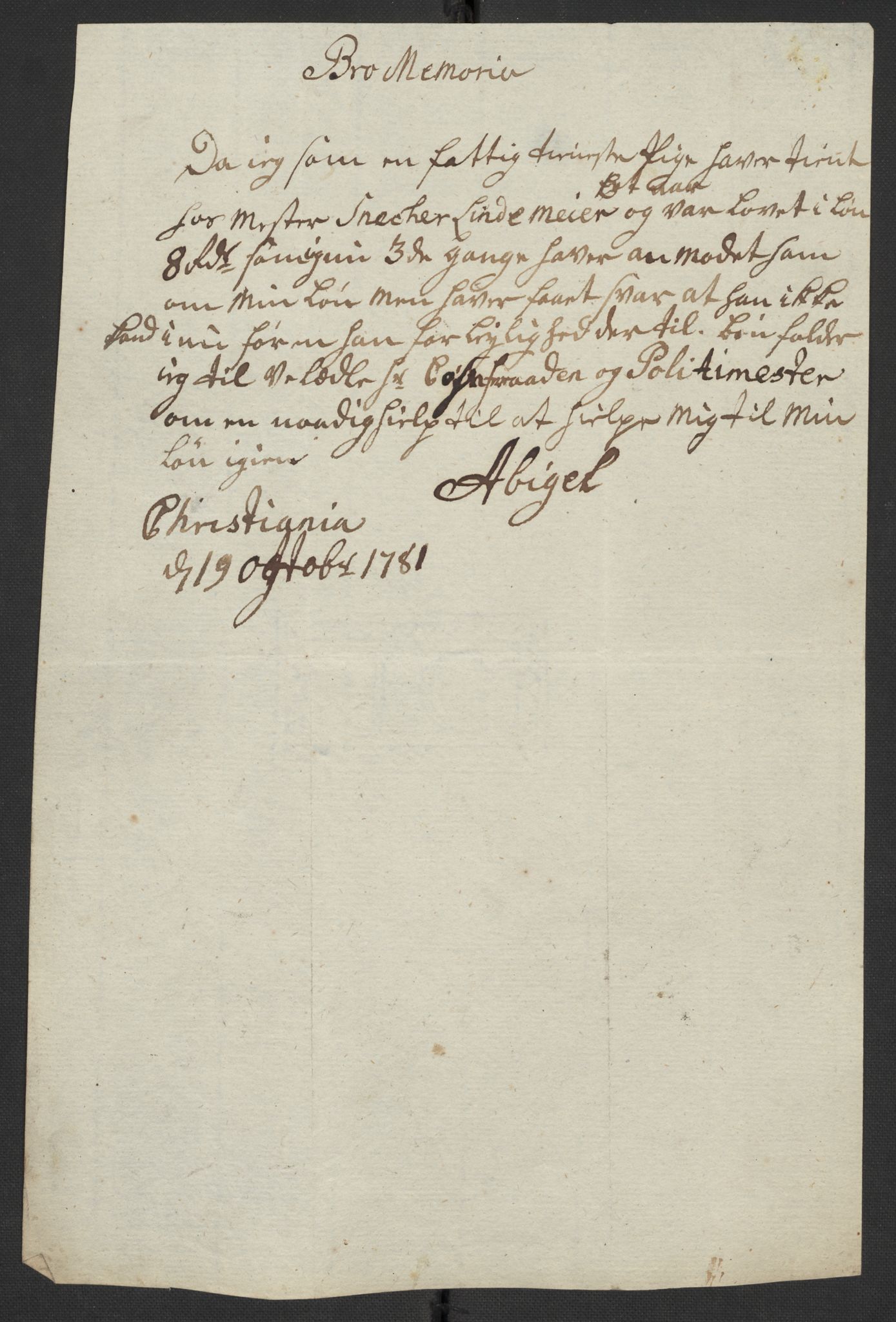 Oslo politidistrikt, AV/SAO-A-10085/D/Da/L0003: Innkomne brev, pro memoria m.v., 1781, p. 124