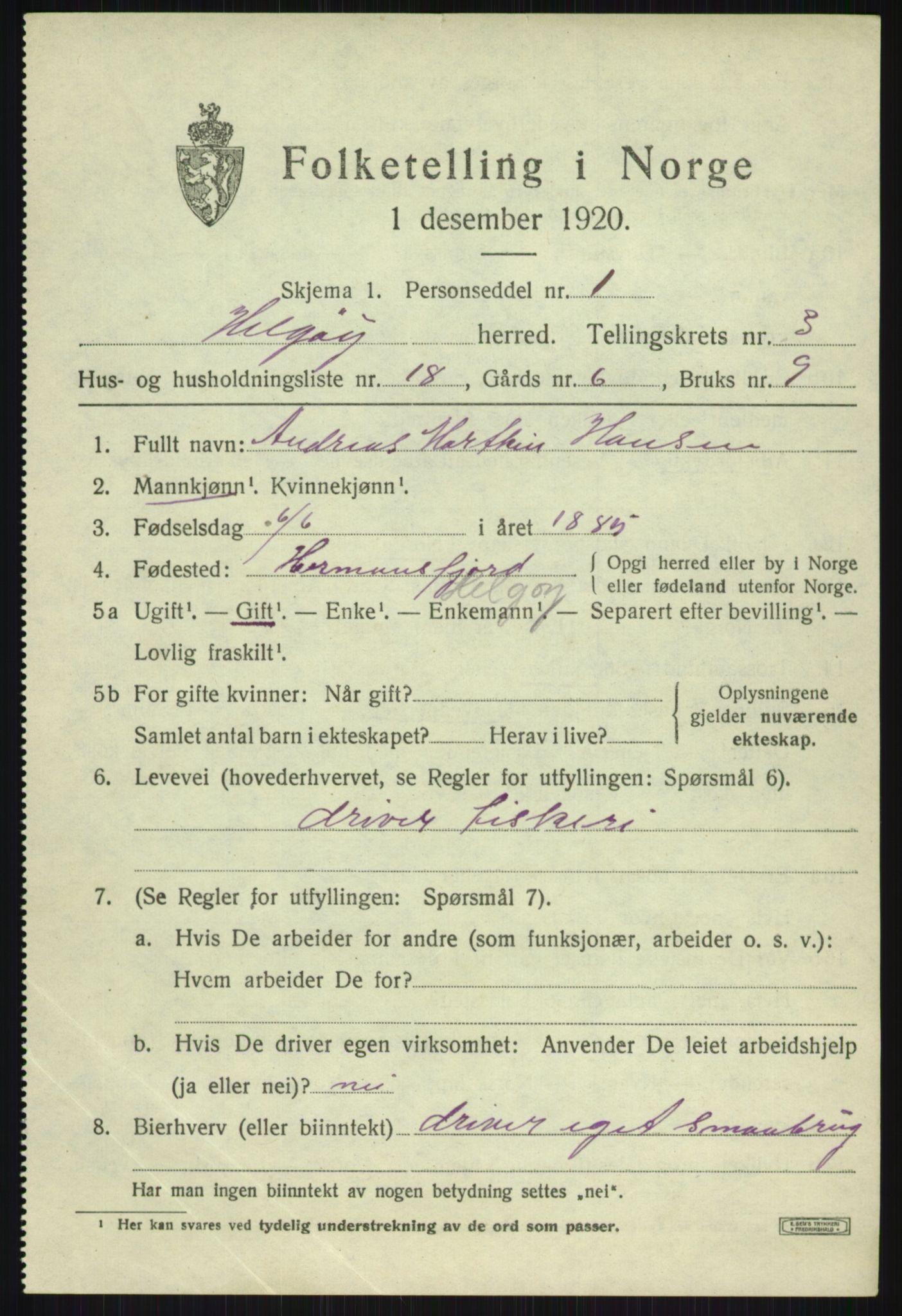 SATØ, 1920 census for Helgøy, 1920, p. 1617