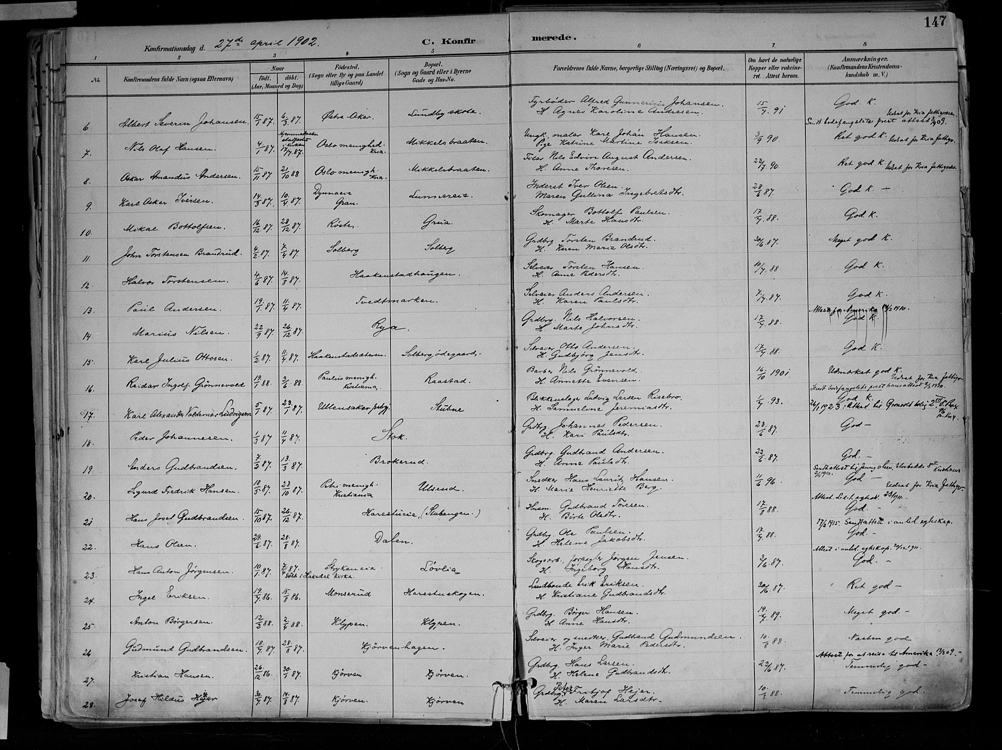 Jevnaker prestekontor, SAH/PREST-116/H/Ha/Haa/L0010: Parish register (official) no. 10, 1891-1906, p. 147