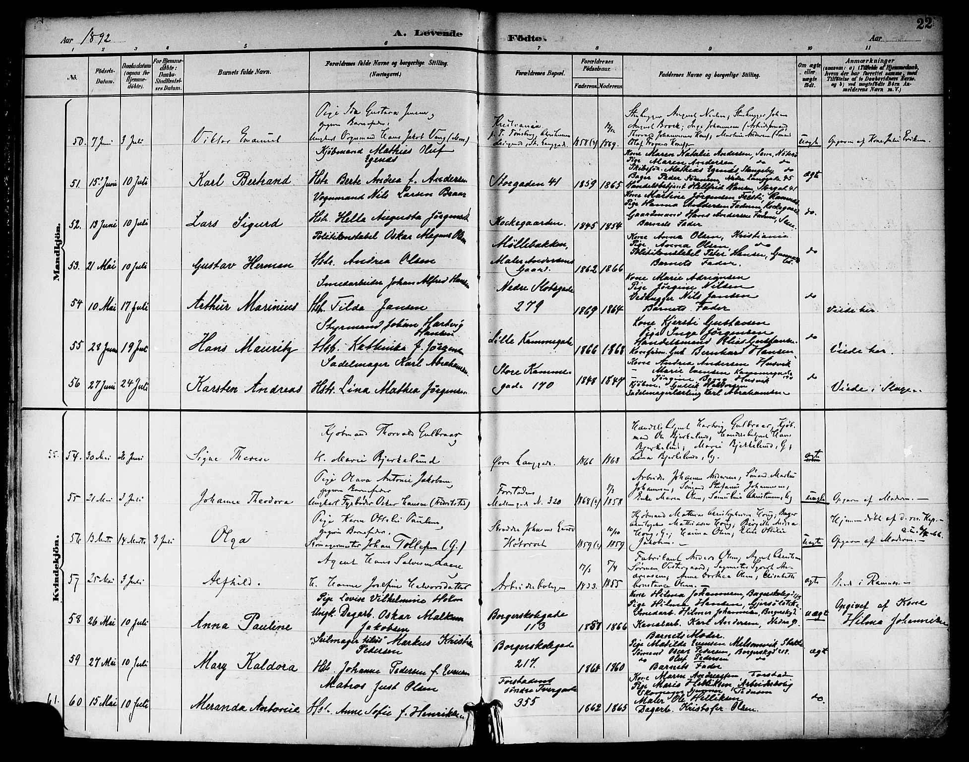 Tønsberg kirkebøker, AV/SAKO-A-330/F/Fa/L0012: Parish register (official) no. I 12, 1891-1899, p. 22