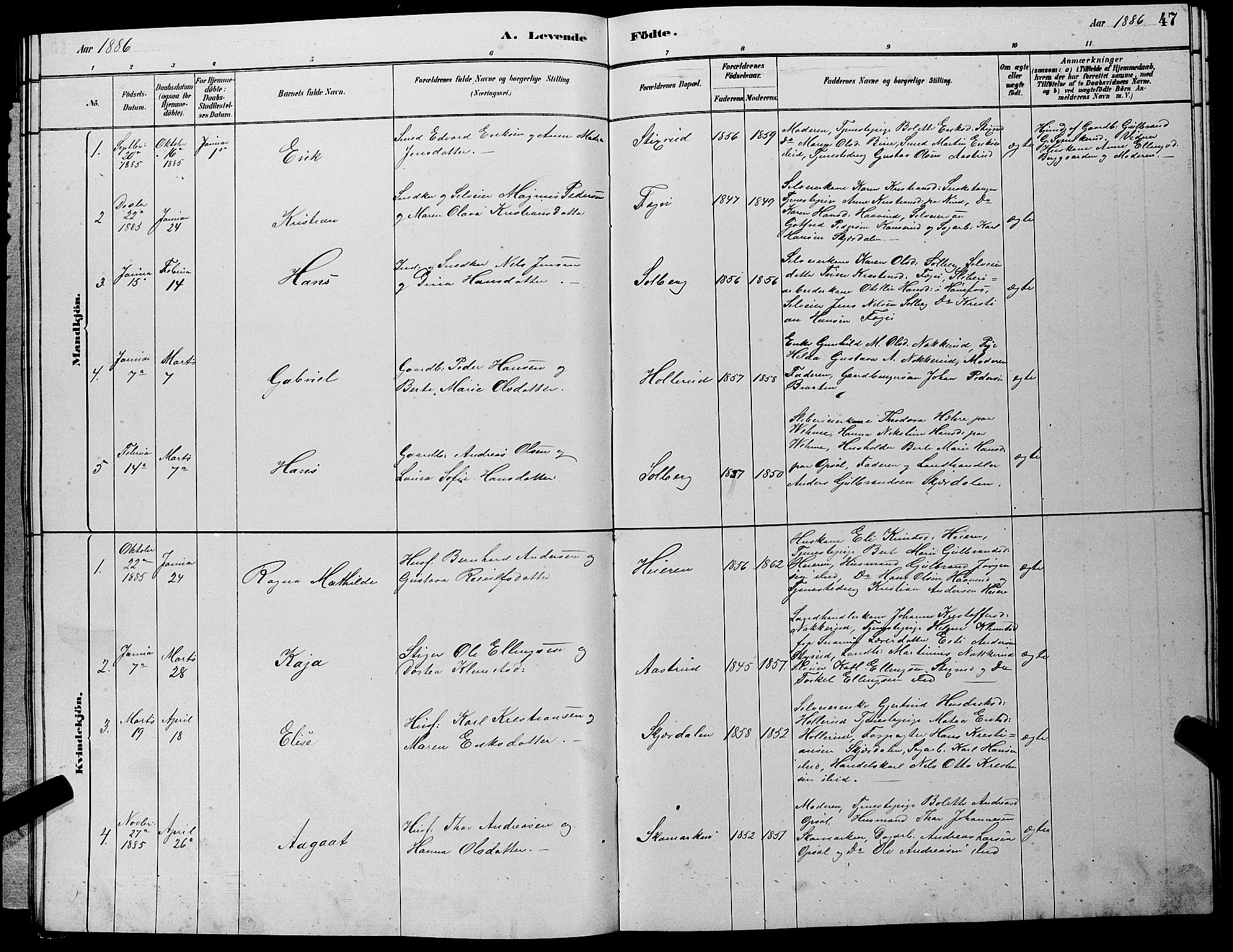 Hole kirkebøker, AV/SAKO-A-228/G/Gb/L0002: Parish register (copy) no. II 2, 1878-1889, p. 47