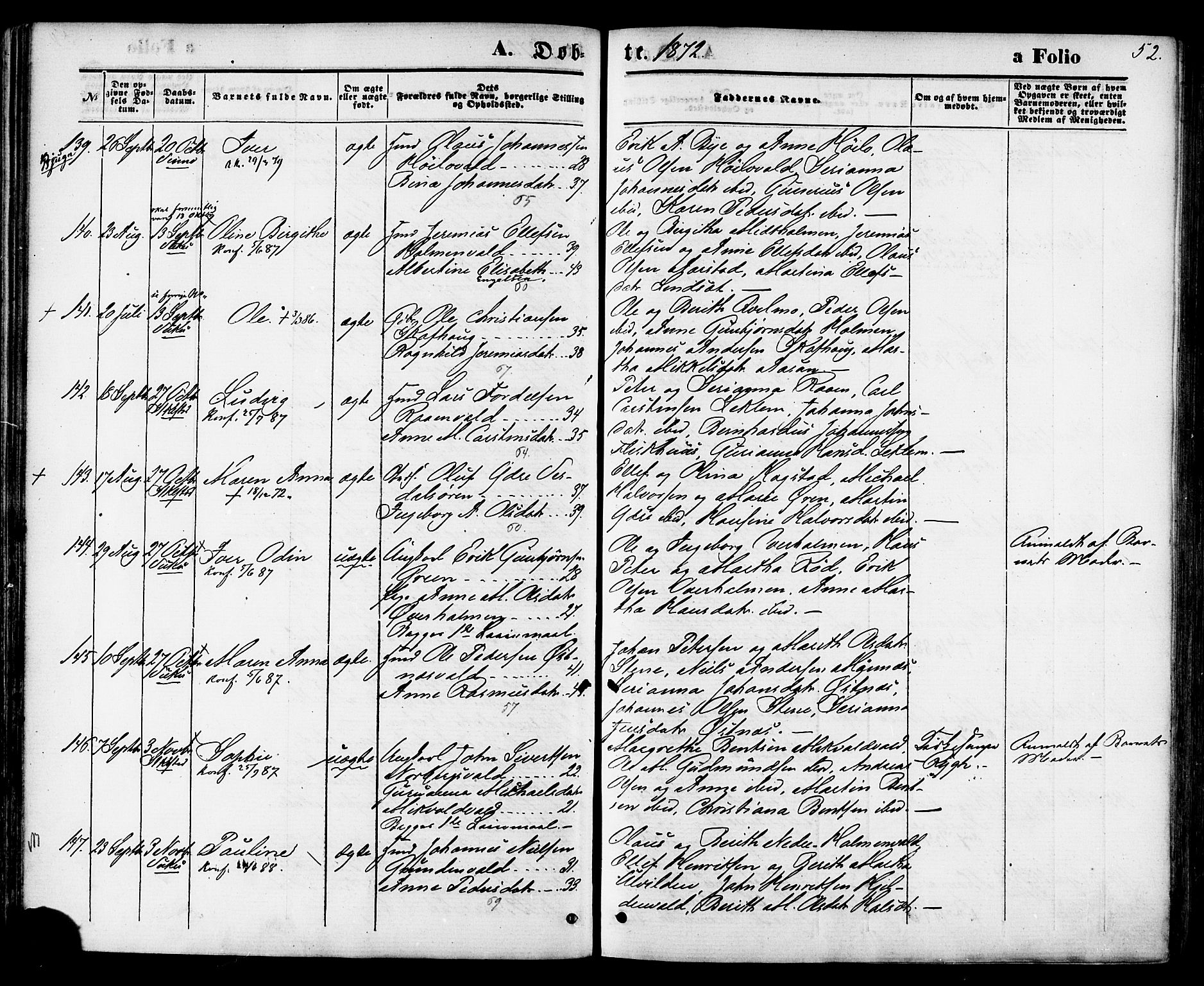 Ministerialprotokoller, klokkerbøker og fødselsregistre - Nord-Trøndelag, SAT/A-1458/723/L0242: Parish register (official) no. 723A11, 1870-1880, p. 52