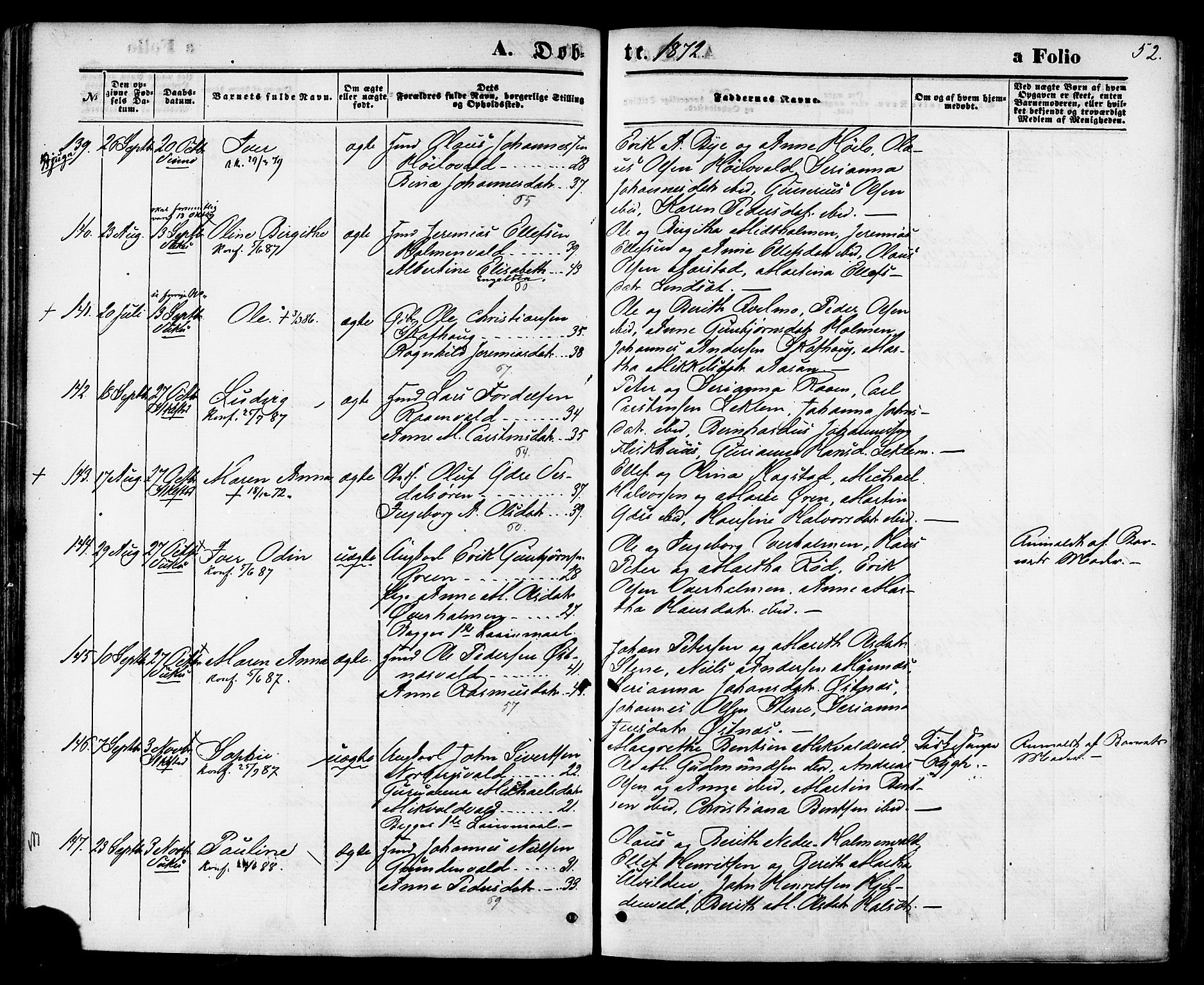 Ministerialprotokoller, klokkerbøker og fødselsregistre - Nord-Trøndelag, AV/SAT-A-1458/723/L0242: Parish register (official) no. 723A11, 1870-1880, p. 52