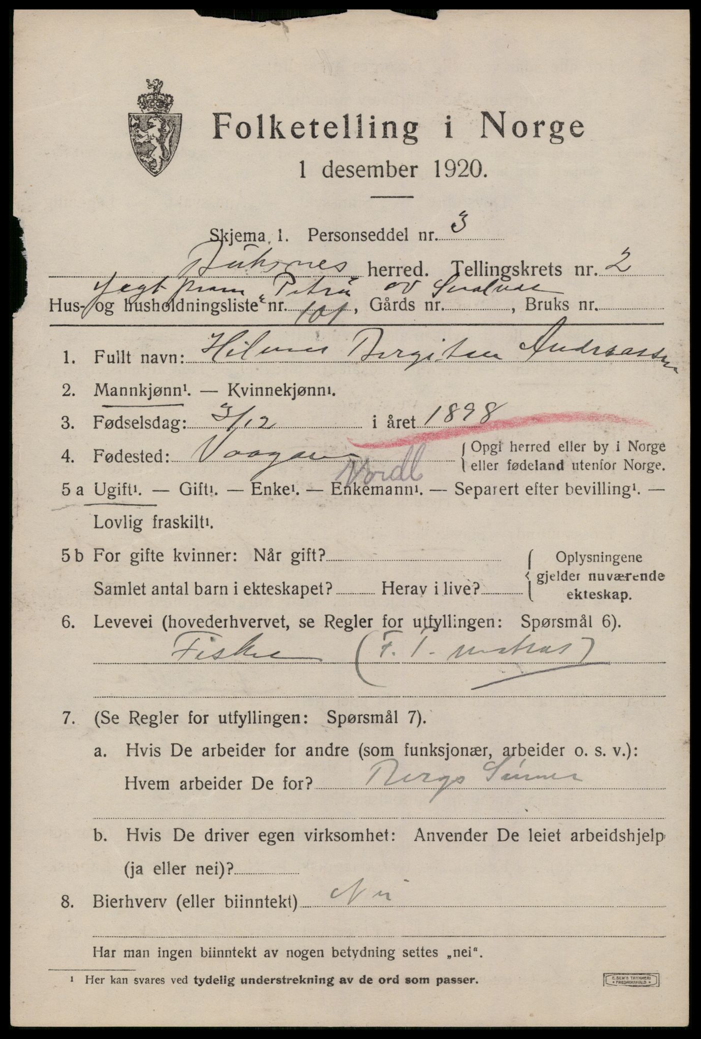 SAT, 1920 census for Buksnes, 1920, p. 3387