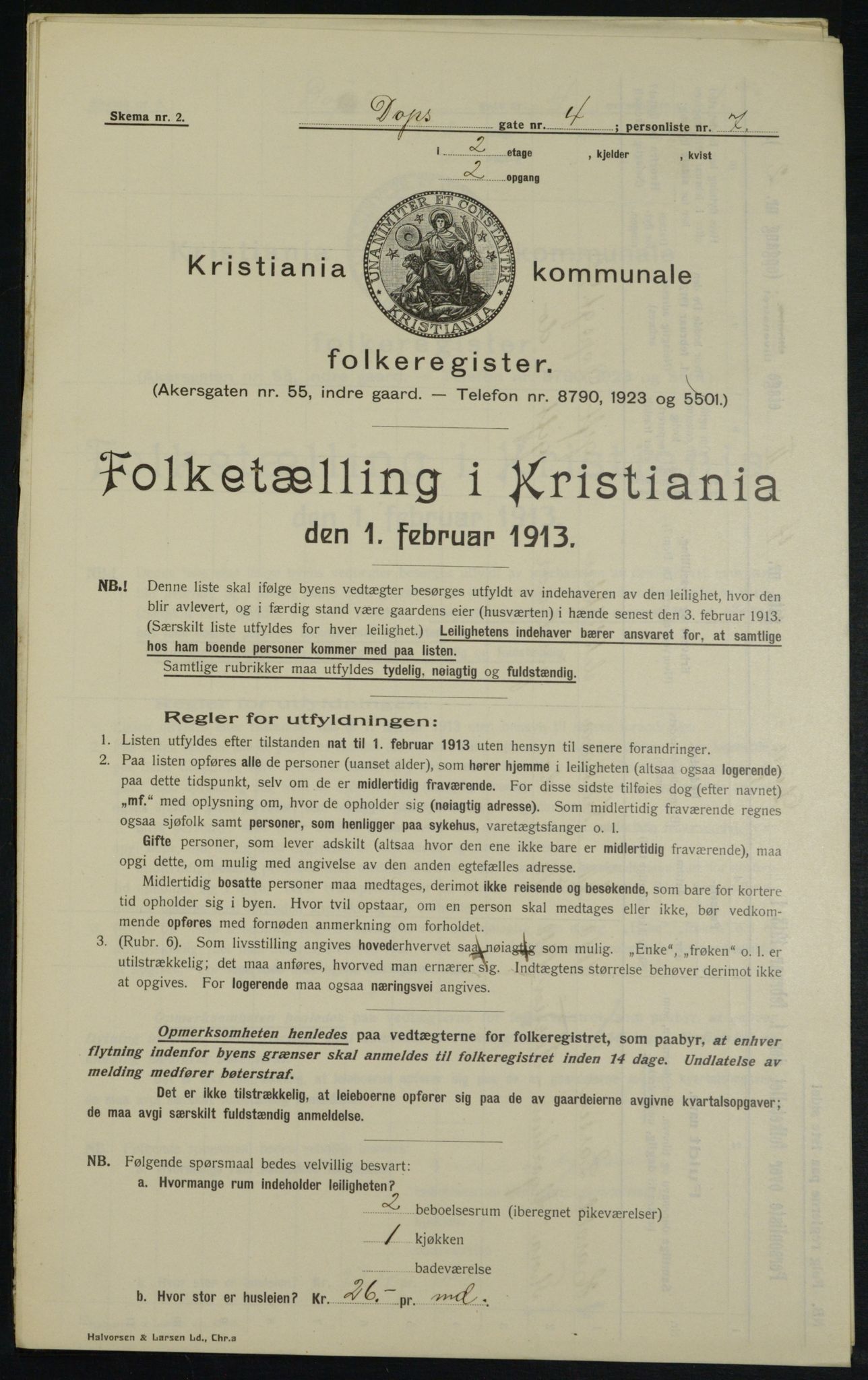 OBA, Municipal Census 1913 for Kristiania, 1913, p. 15926