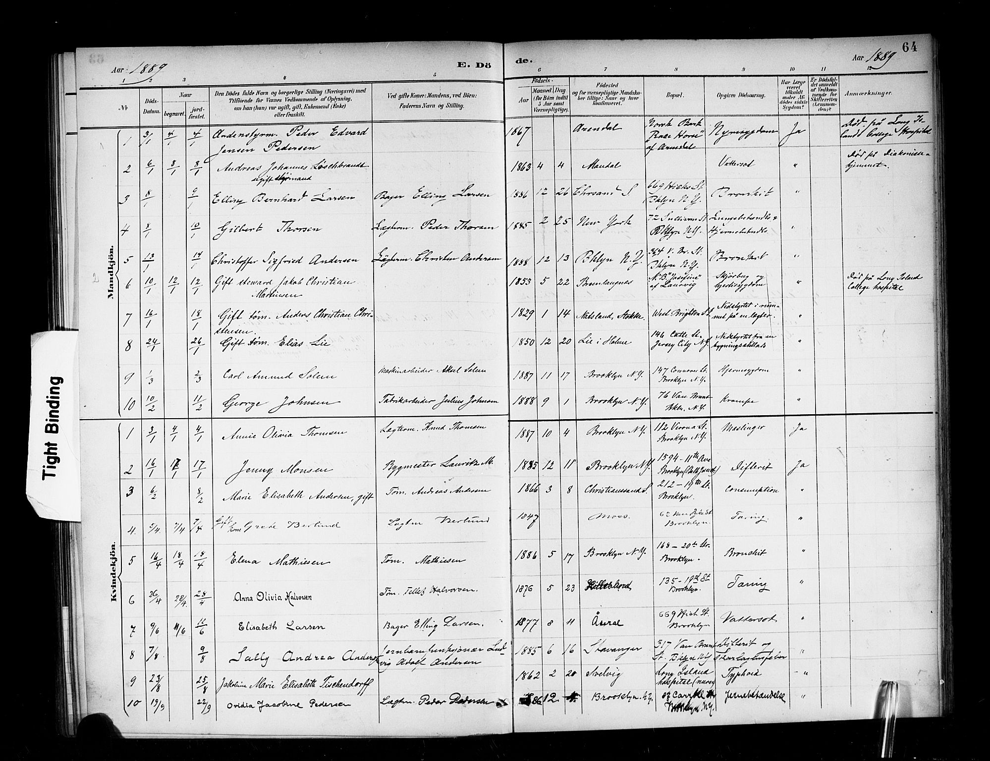Den norske sjømannsmisjon i utlandet/New York, SAB/SAB/PA-0110/H/Ha/L0003: Parish register (official) no. A 3, 1888-1893, p. 64