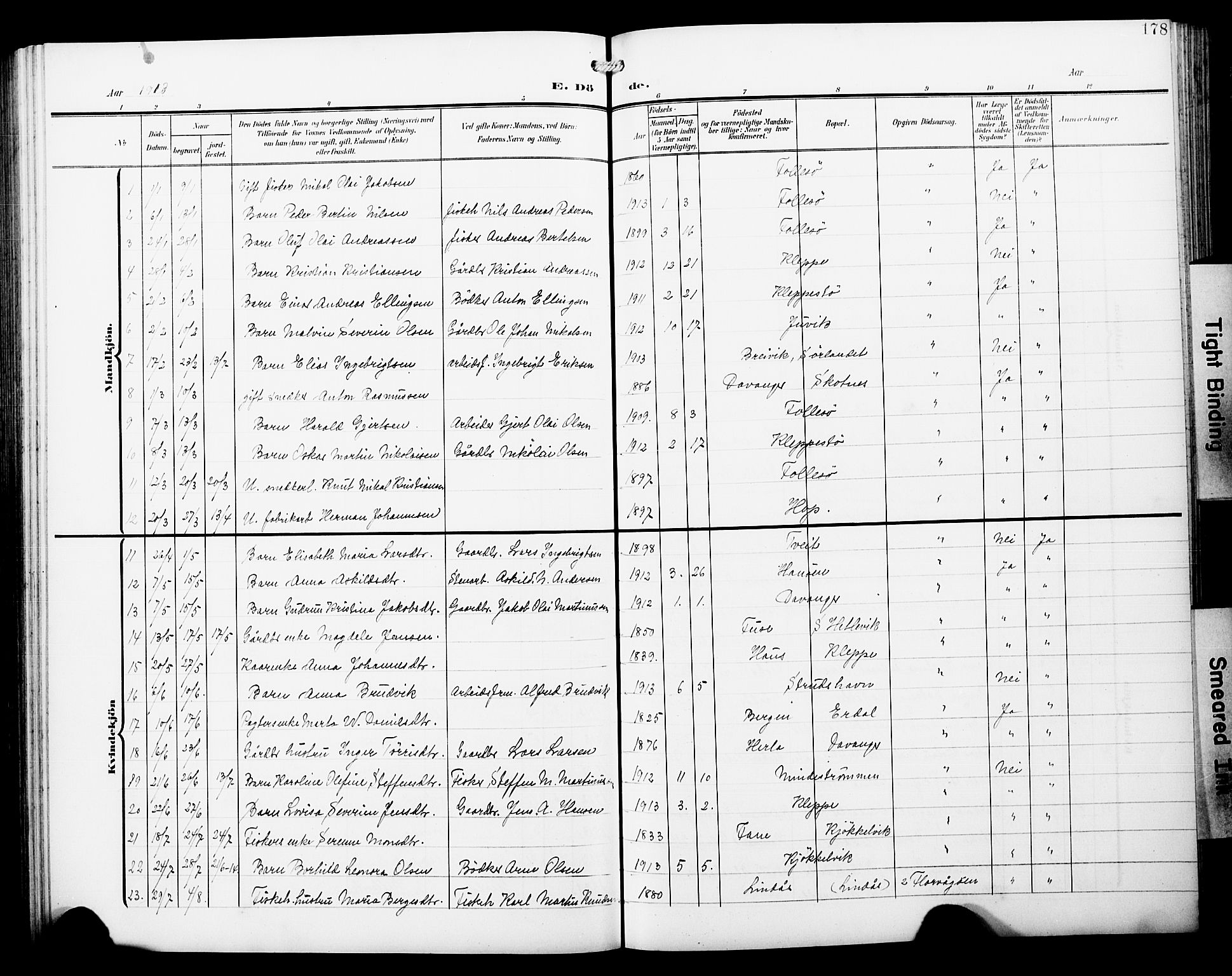 Askøy Sokneprestembete, AV/SAB-A-74101/H/Ha/Hab/Haba/L0014: Parish register (copy) no. A 14, 1904-1927, p. 178