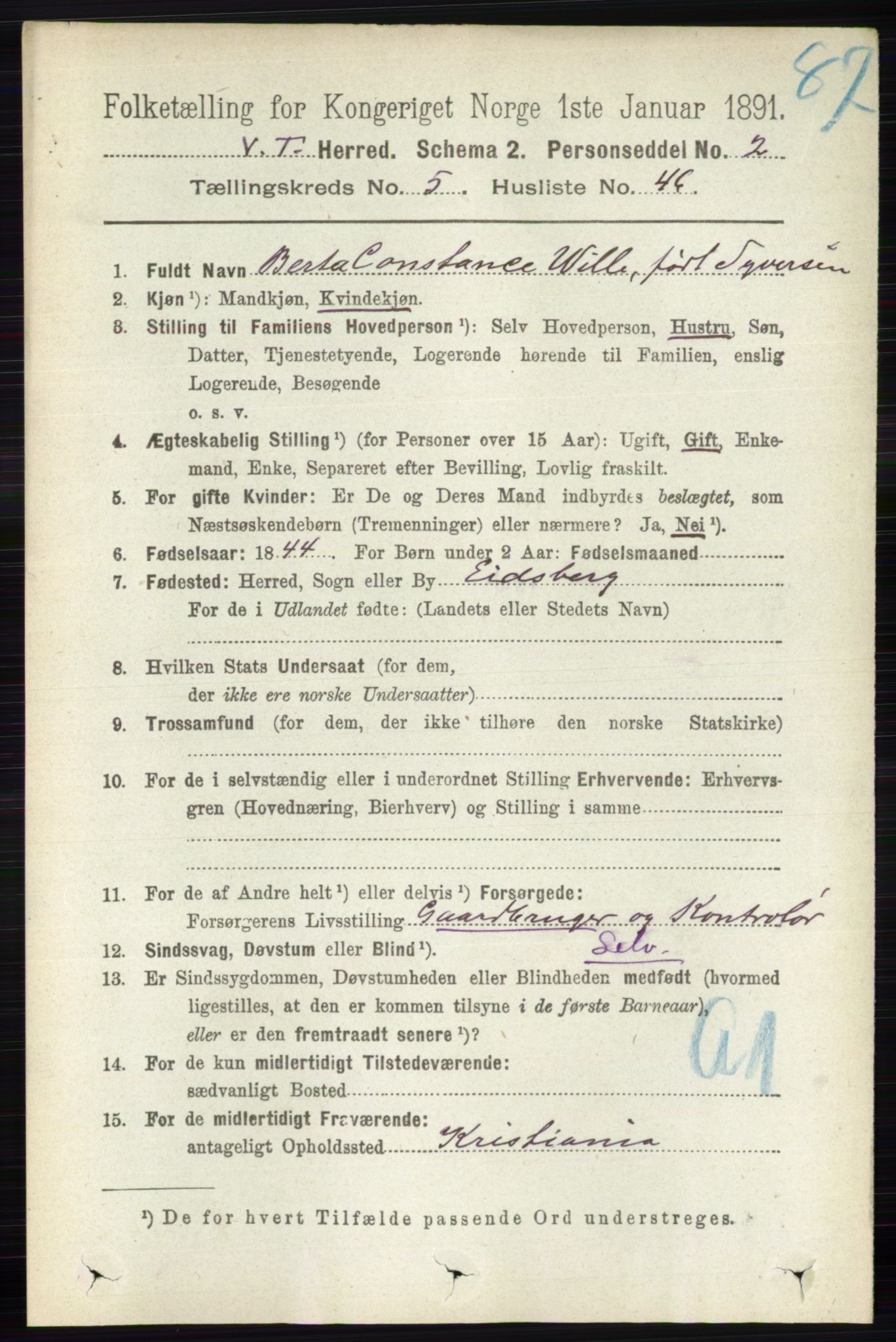 RA, 1891 census for 0529 Vestre Toten, 1891, p. 3457