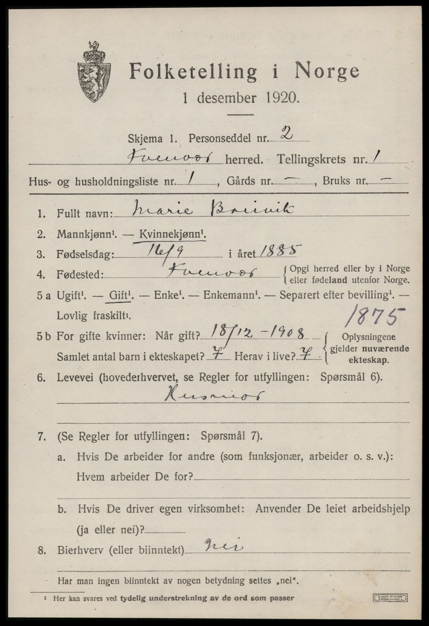 SAT, 1920 census for Kvenvær, 1920, p. 448