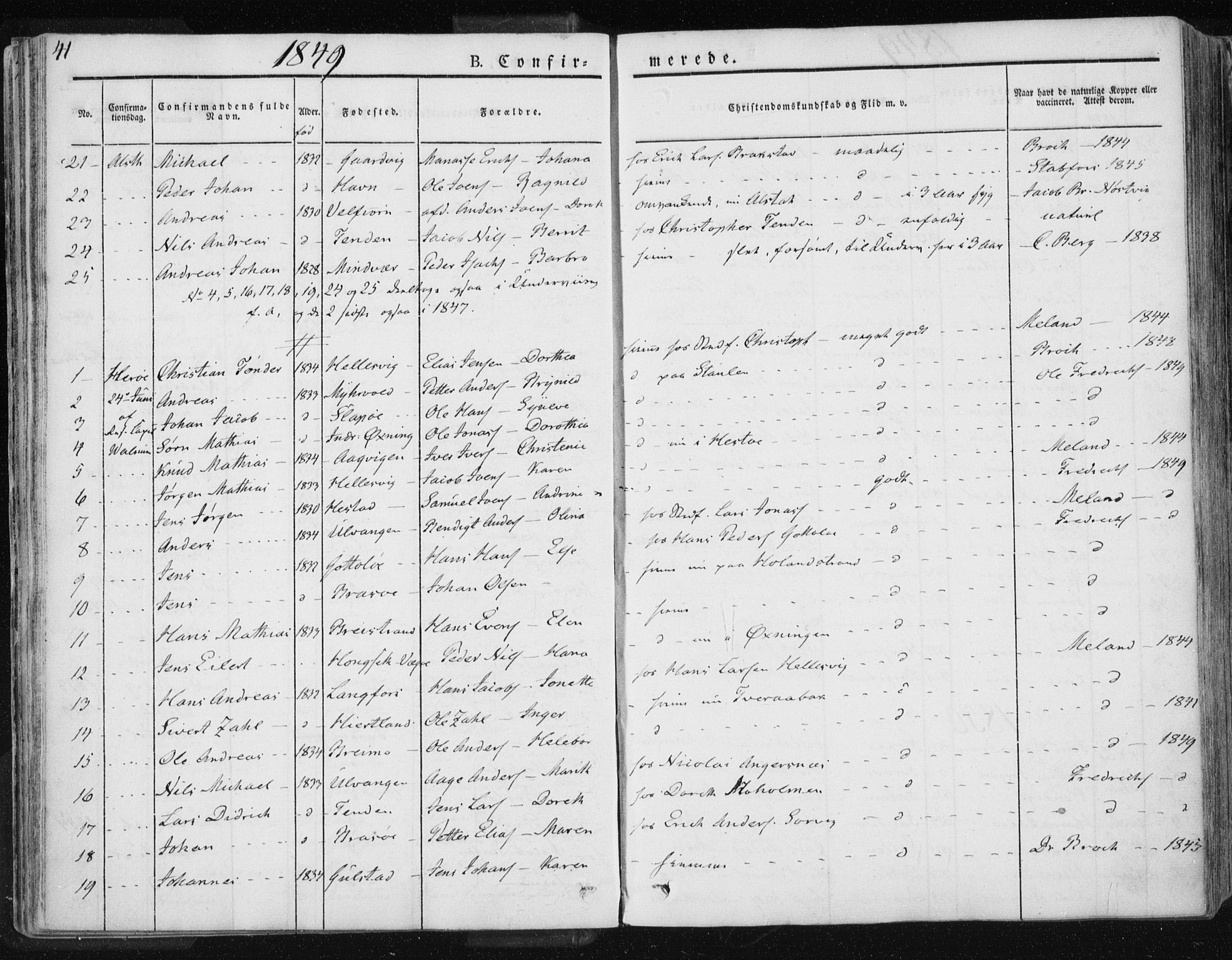 Ministerialprotokoller, klokkerbøker og fødselsregistre - Nordland, AV/SAT-A-1459/830/L0447: Parish register (official) no. 830A11, 1831-1854, p. 41