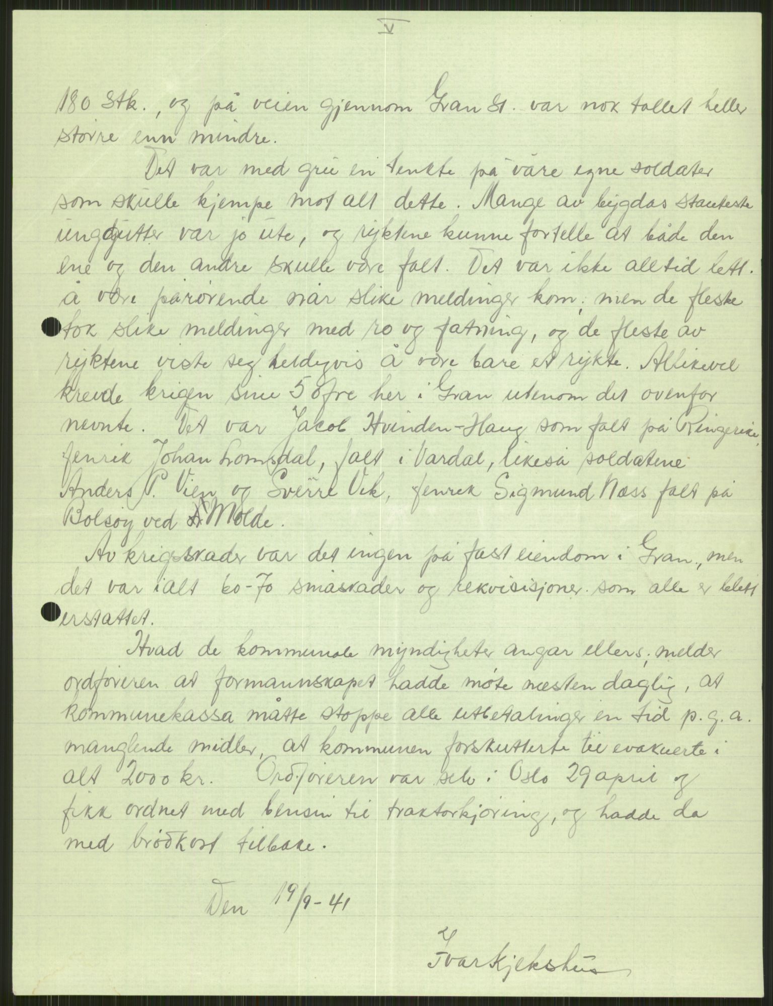 Forsvaret, Forsvarets krigshistoriske avdeling, AV/RA-RAFA-2017/Y/Ya/L0014: II-C-11-31 - Fylkesmenn.  Rapporter om krigsbegivenhetene 1940., 1940, p. 177