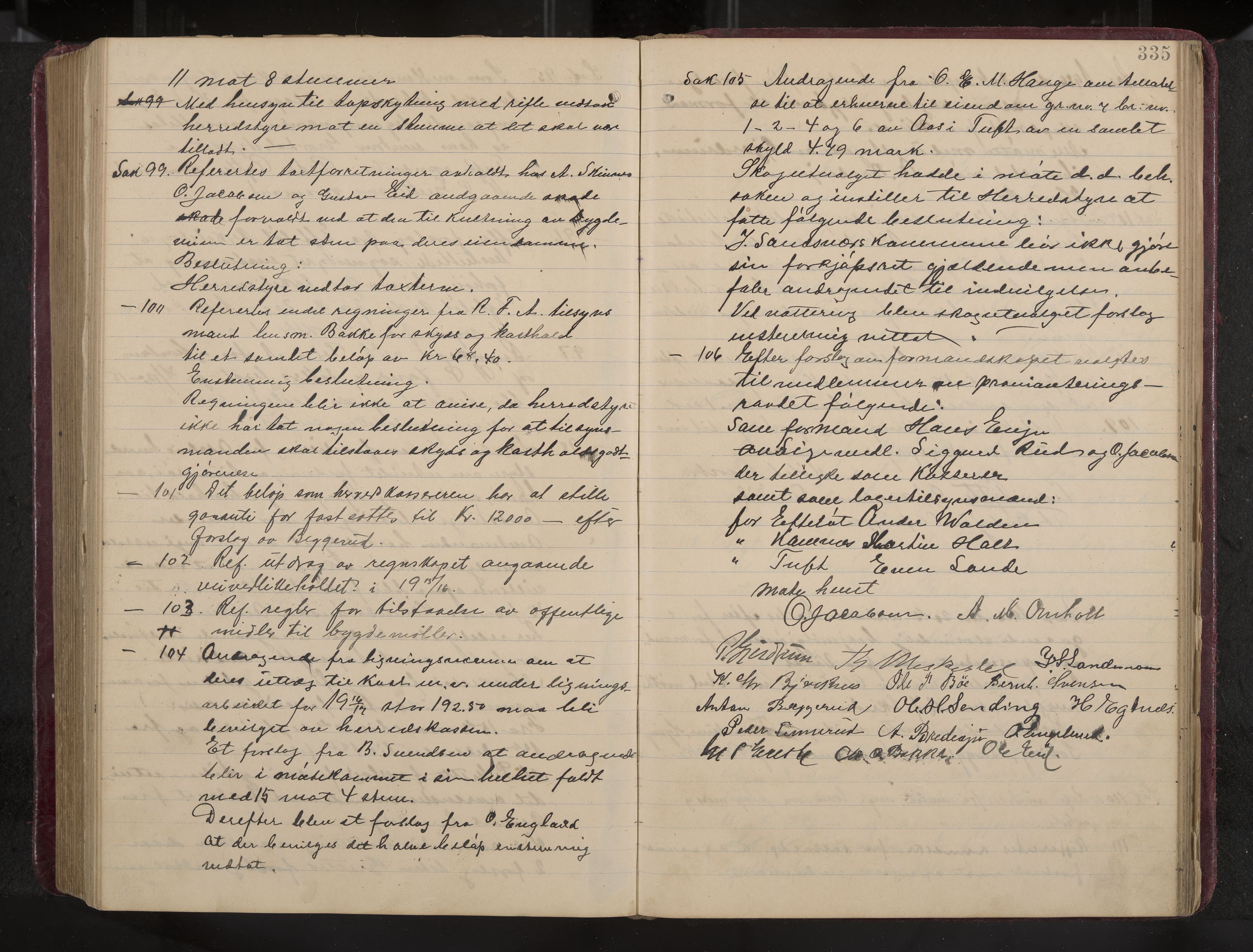 Ytre Sandsvær formannskap og sentraladministrasjon, IKAK/0629021/A/Aa/L0001: Møtebok med register, 1902-1919, p. 335
