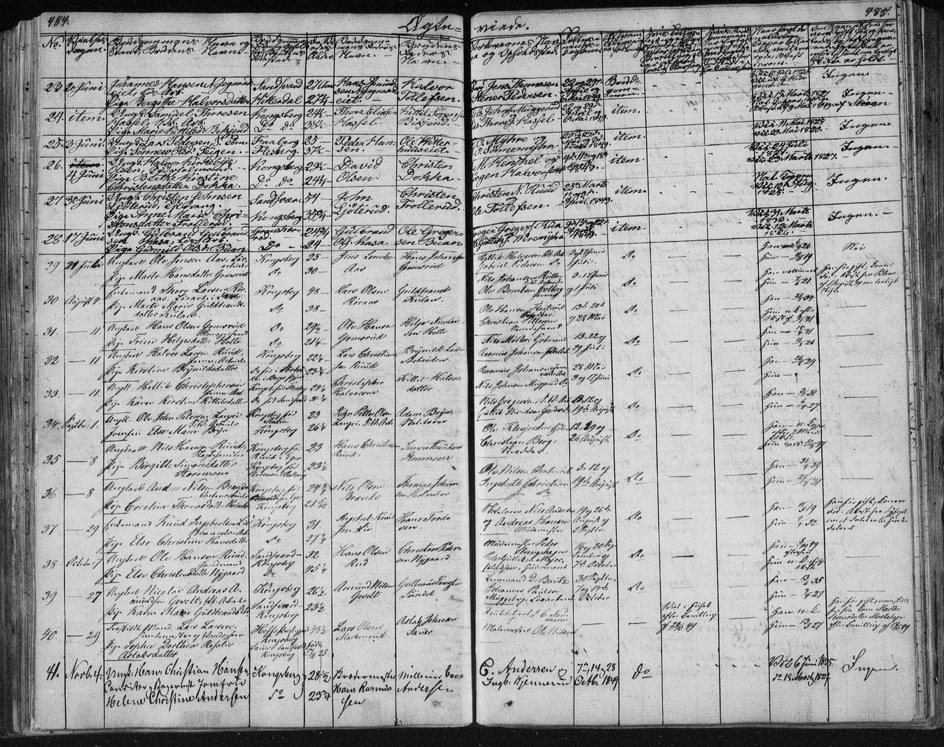 Kongsberg kirkebøker, SAKO/A-22/F/Fa/L0009: Parish register (official) no. I 9, 1839-1858, p. 484-485