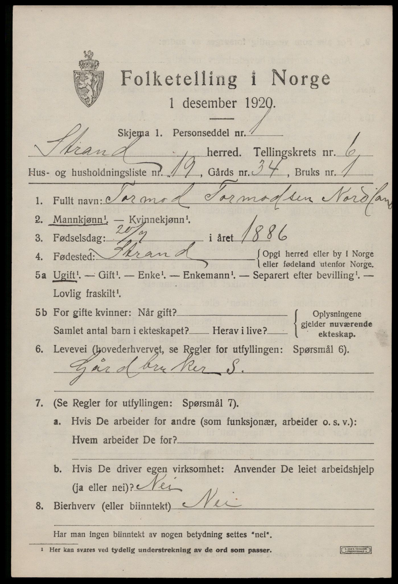 SAST, 1920 census for Strand, 1920, p. 4232