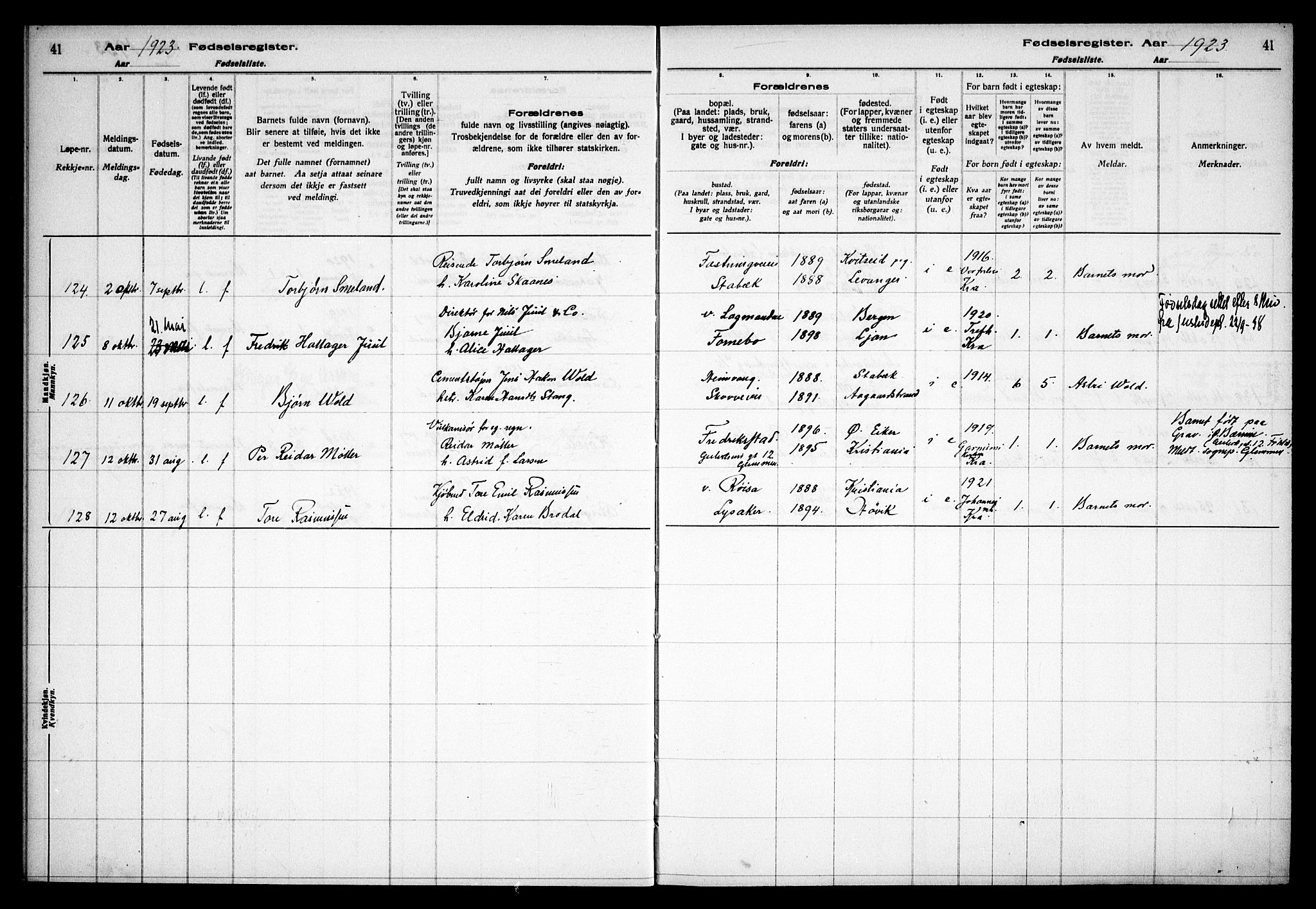 Østre Bærum prestekontor Kirkebøker, AV/SAO-A-10887/J/Ja/L0002: Birth register no. 2, 1922-1928, p. 41