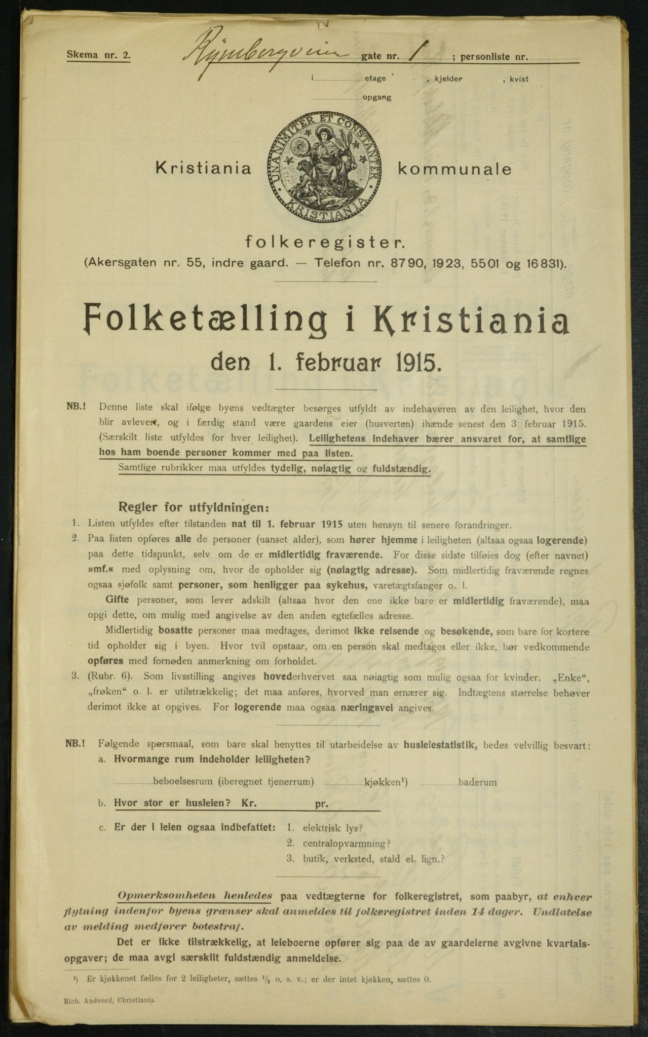 OBA, Municipal Census 1915 for Kristiania, 1915, p. 85307