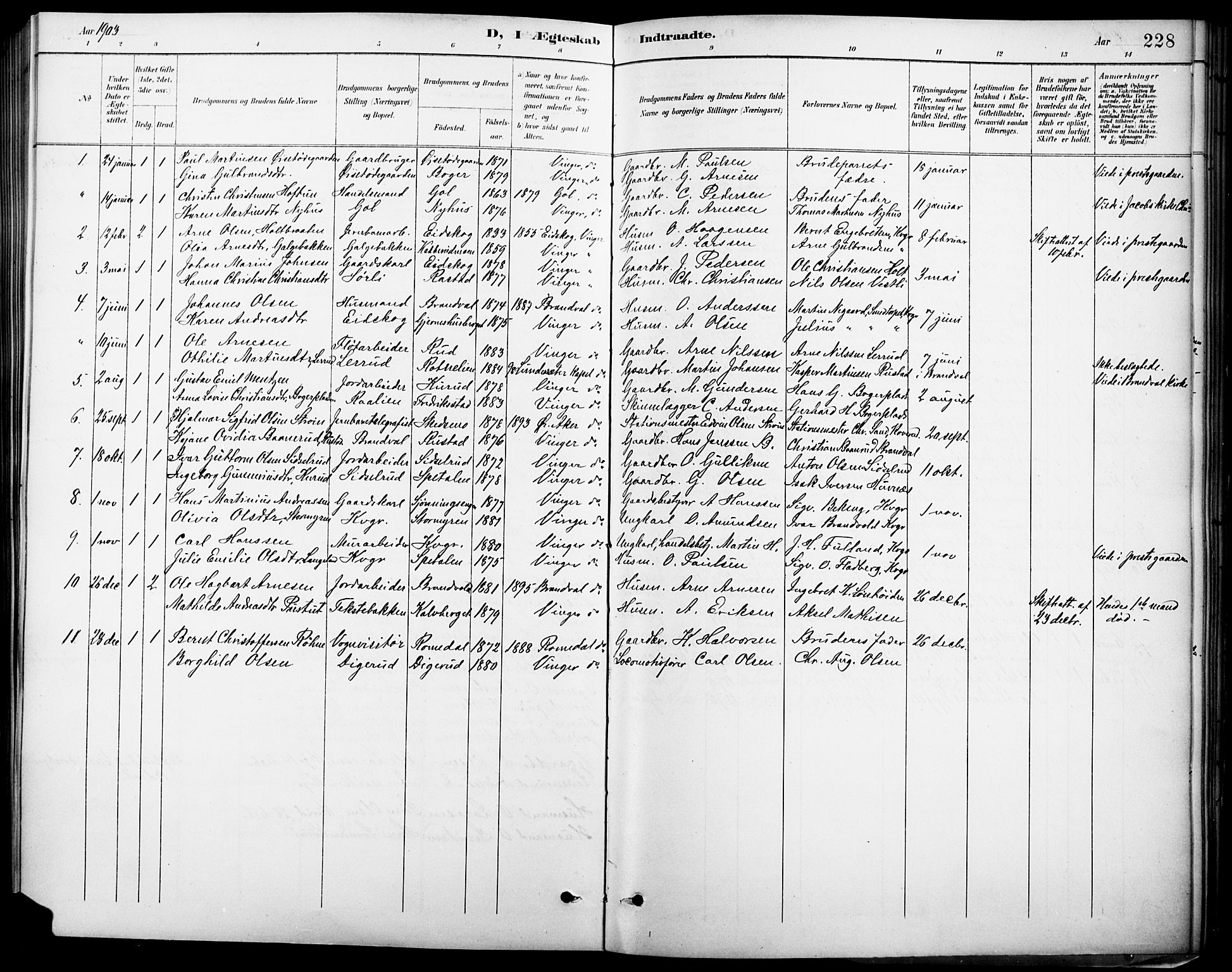 Vinger prestekontor, SAH/PREST-024/H/Ha/Hab/L0003: Parish register (copy) no. 3, 1895-1920, p. 228