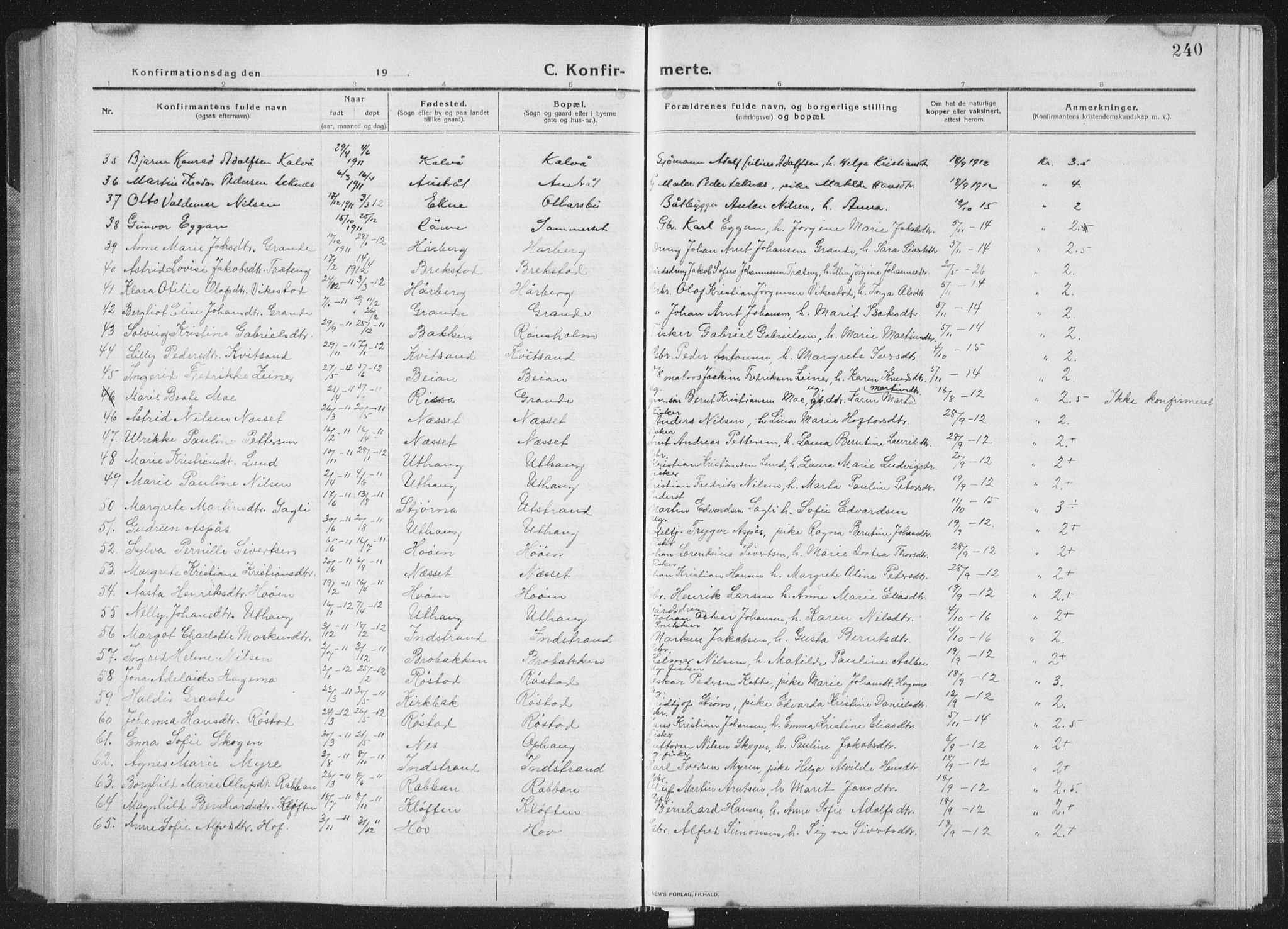 Ministerialprotokoller, klokkerbøker og fødselsregistre - Sør-Trøndelag, SAT/A-1456/659/L0747: Parish register (copy) no. 659C04, 1913-1938, p. 240
