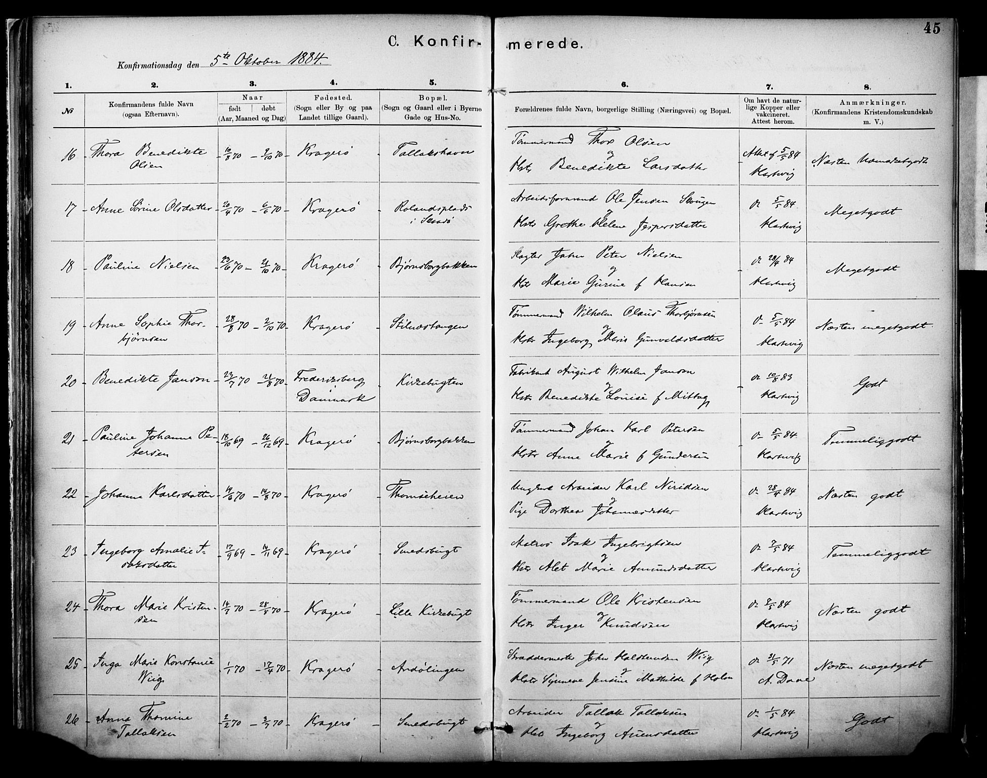 Kragerø kirkebøker, SAKO/A-278/F/Fa/L0012: Parish register (official) no. 12, 1880-1904, p. 45
