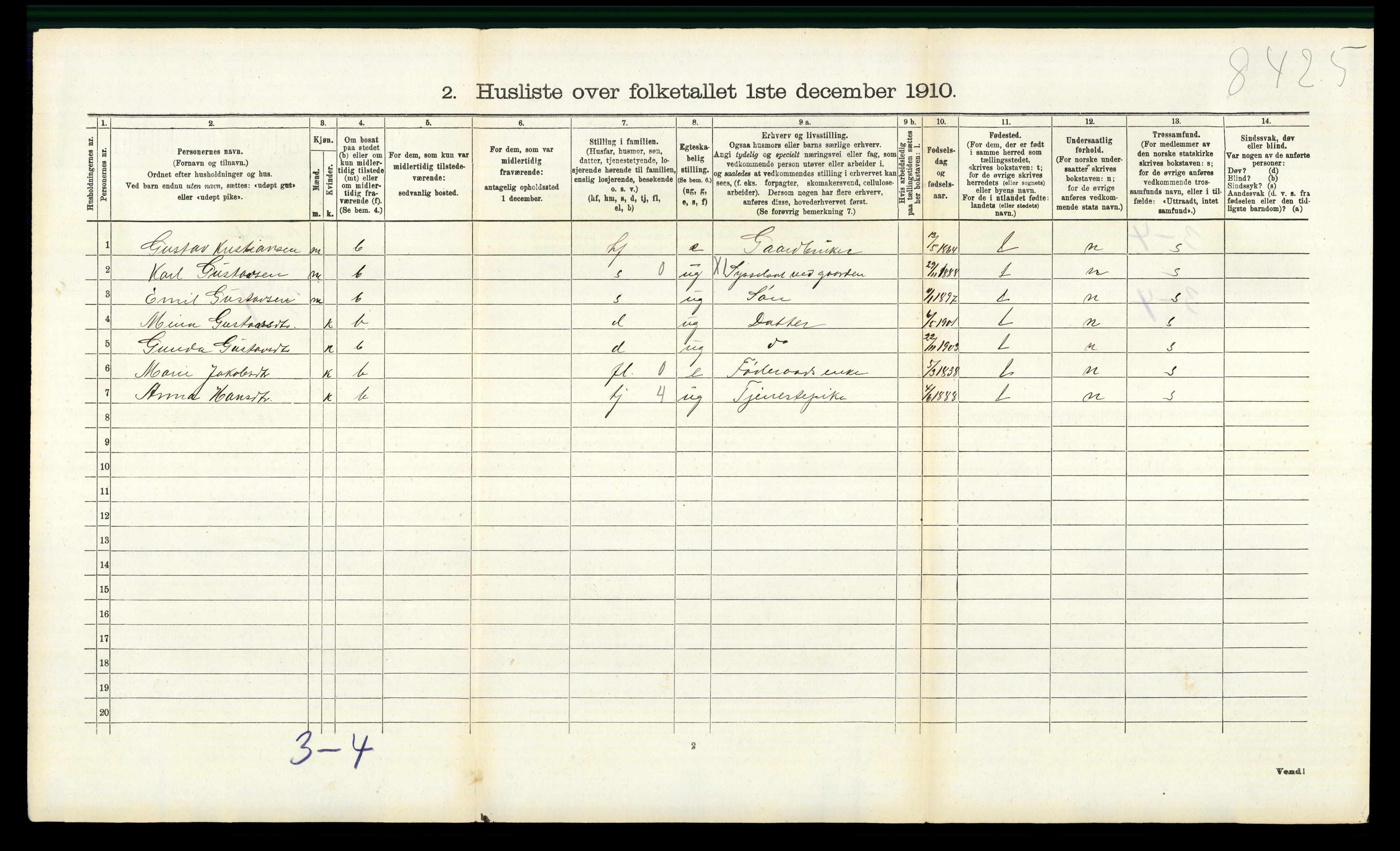 RA, 1910 census for Nannestad, 1910, p. 336