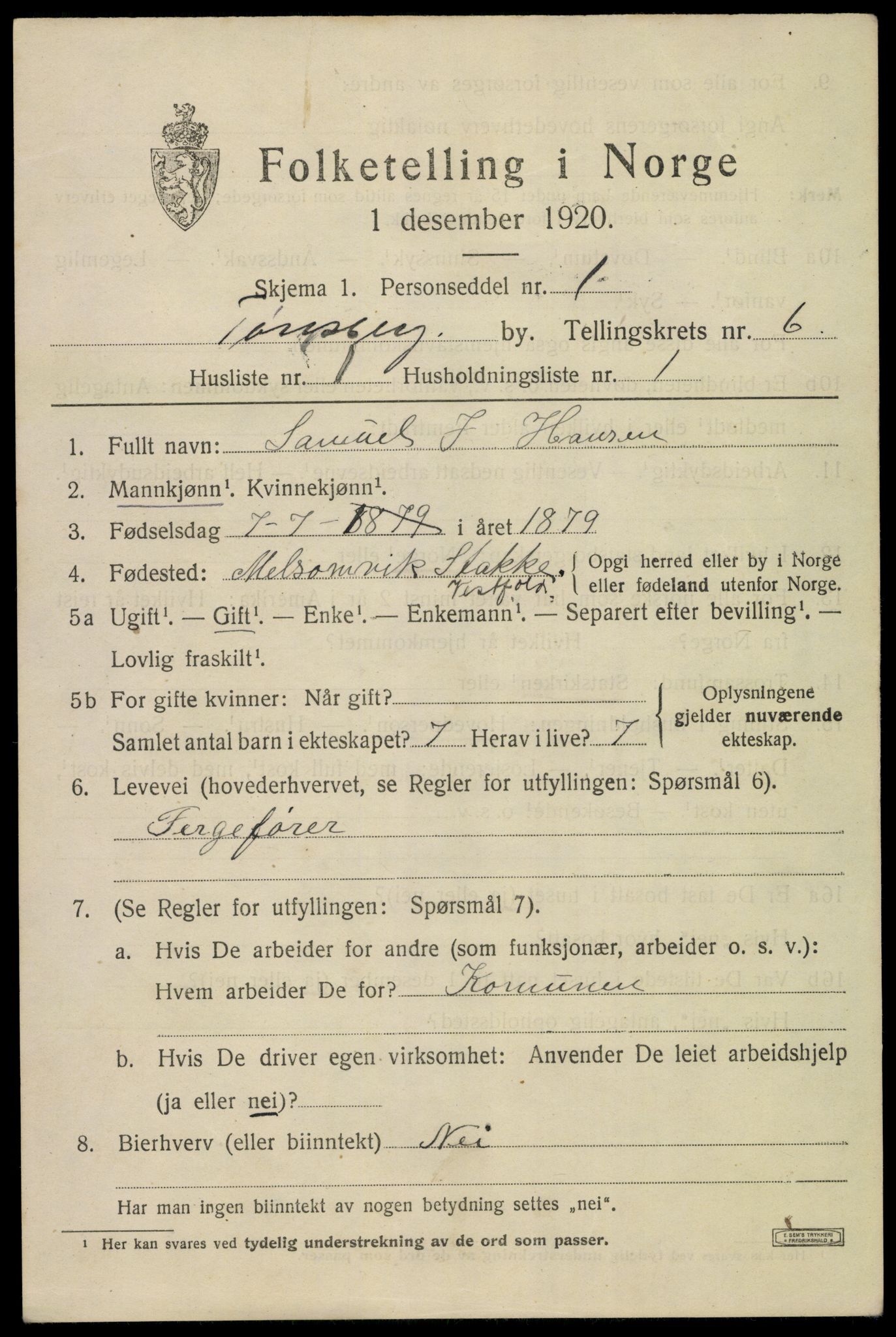 SAKO, 1920 census for Tønsberg, 1920, p. 14159