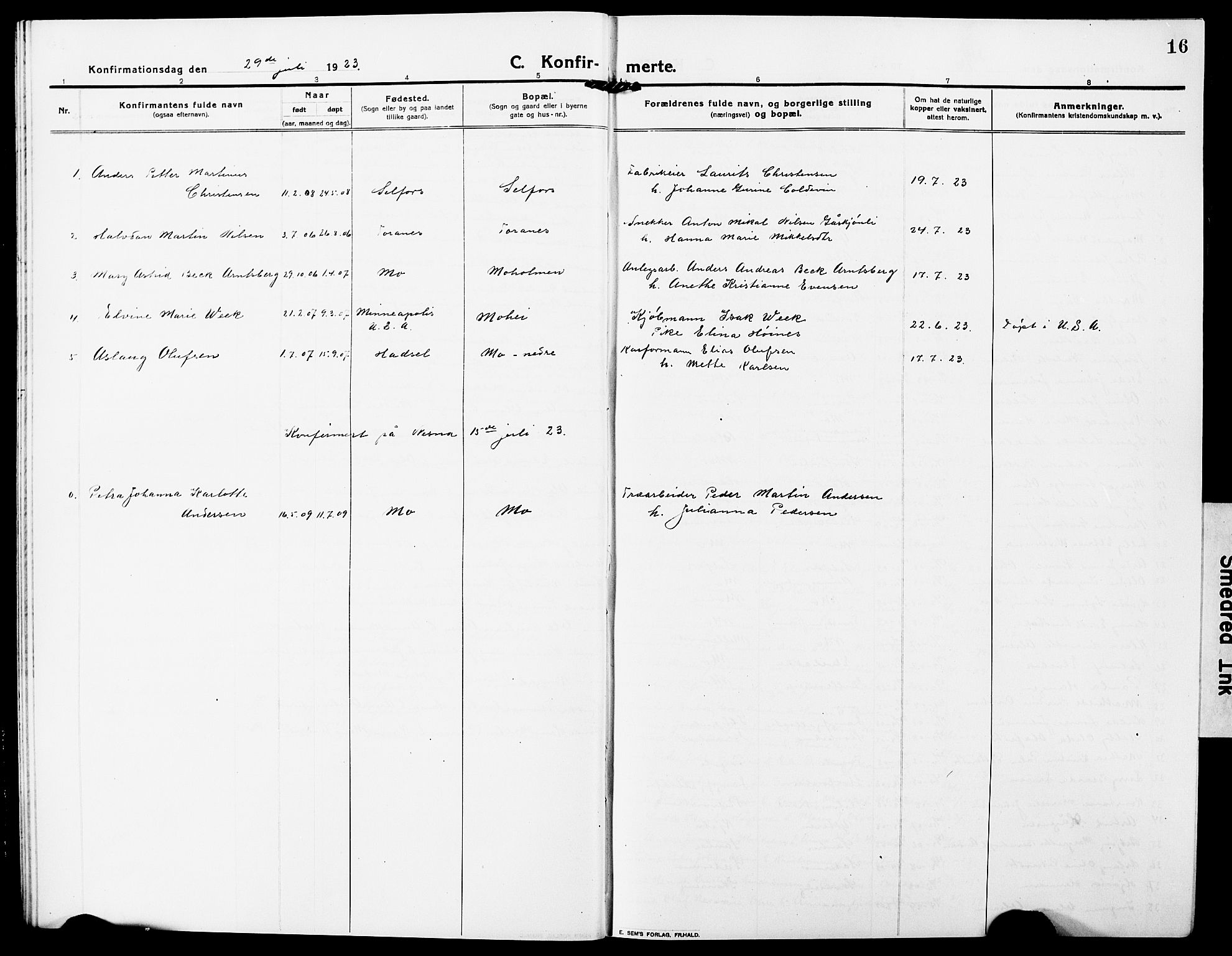 Ministerialprotokoller, klokkerbøker og fødselsregistre - Nordland, AV/SAT-A-1459/827/L0424: Parish register (copy) no. 827C13, 1921-1930, p. 16