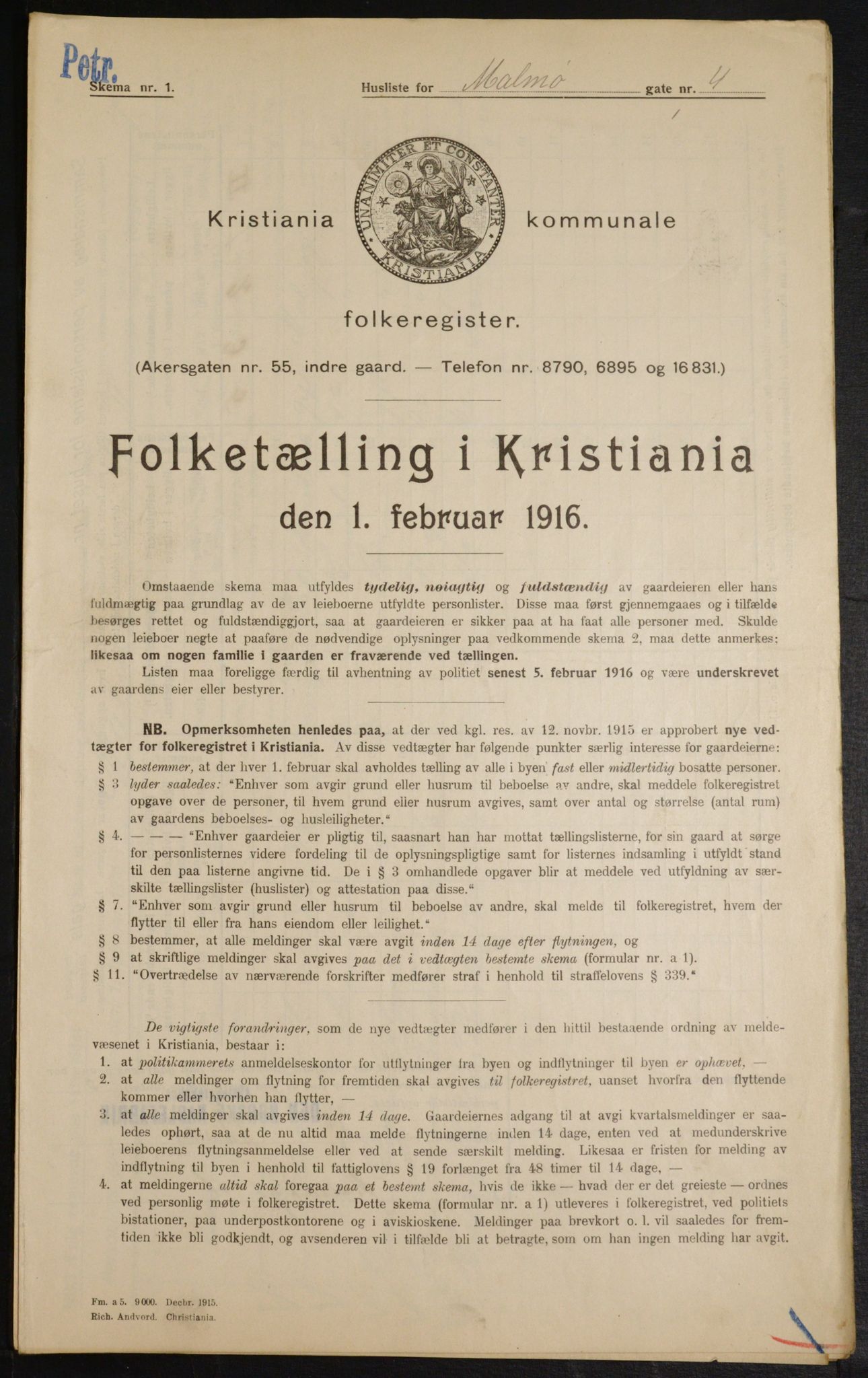 OBA, Municipal Census 1916 for Kristiania, 1916, p. 61394