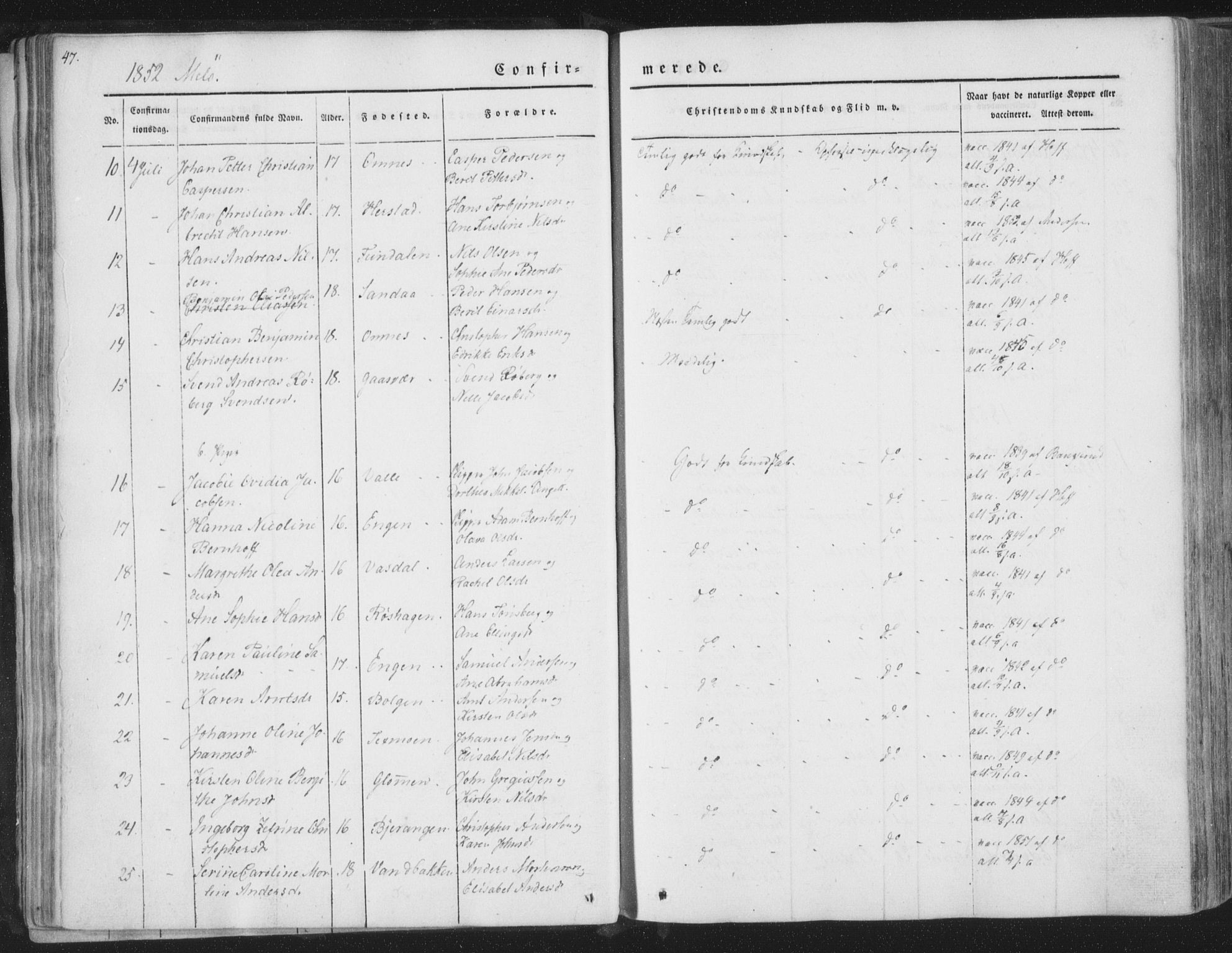 Ministerialprotokoller, klokkerbøker og fødselsregistre - Nordland, AV/SAT-A-1459/841/L0604: Parish register (official) no. 841A09 /2, 1845-1862, p. 47