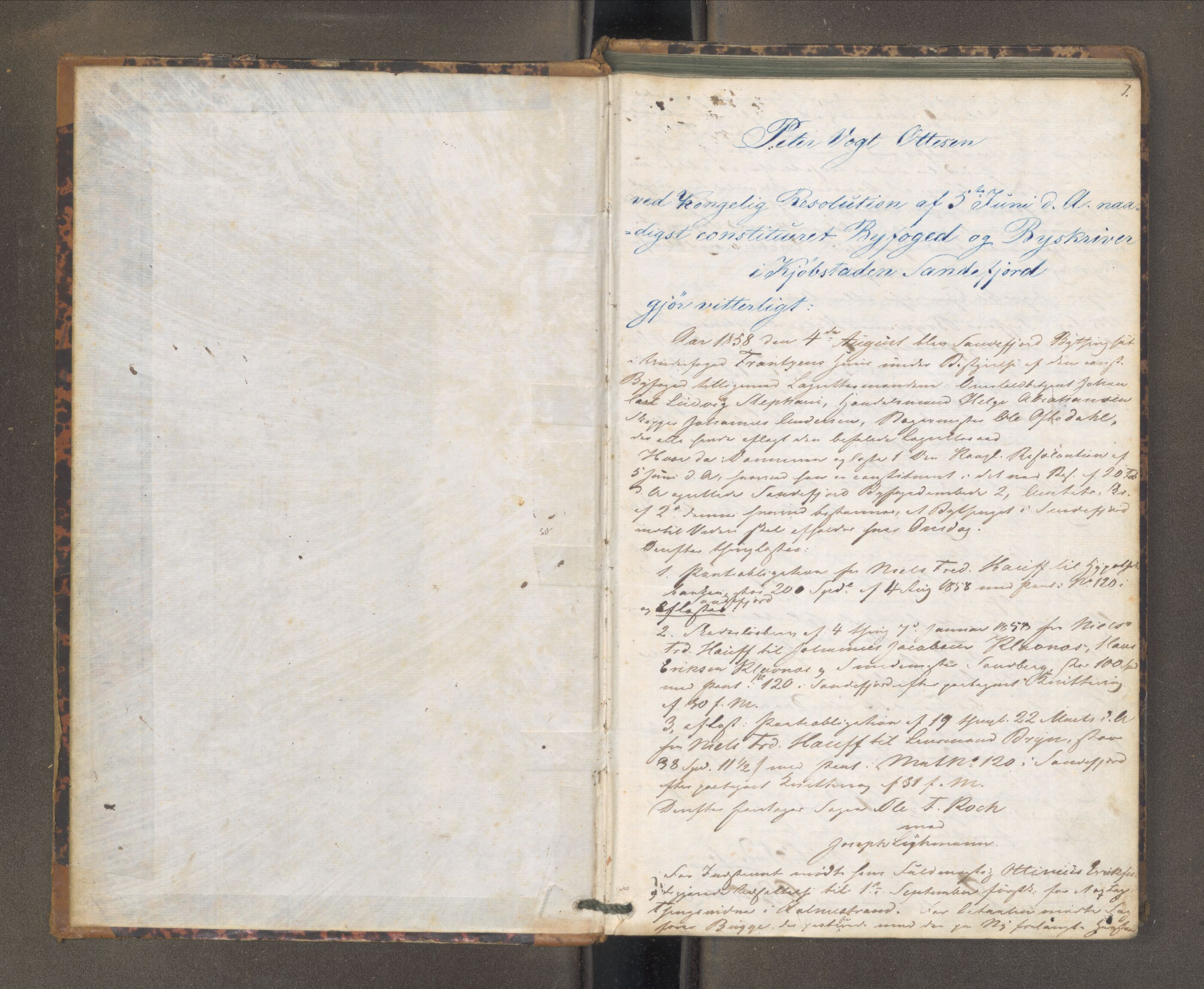 Sandefjord byfogd - 1, AV/SAKO-A-122/F/Fa/L0001a: Tingbok, 1858-1863, p. 1