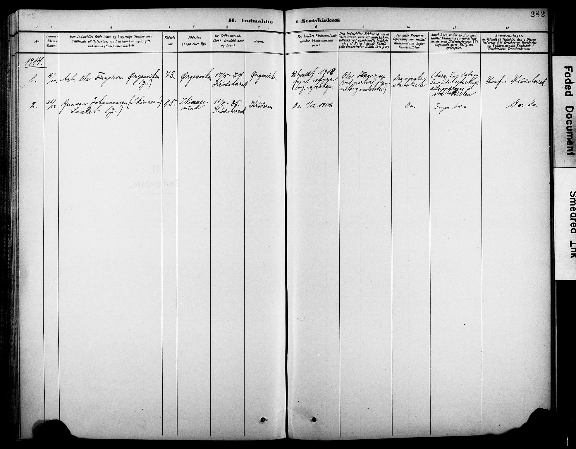 Krødsherad kirkebøker, SAKO/A-19/G/Ga/L0002: Parish register (copy) no. 2, 1894-1918, p. 282