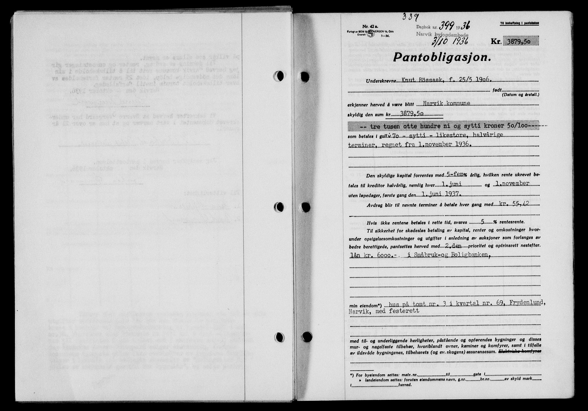 Narvik sorenskriveri, SAT/A-0002/1/2/2C/2Ca/L0011: Mortgage book no. 14, 1935-1937, Deed date: 03.10.1936