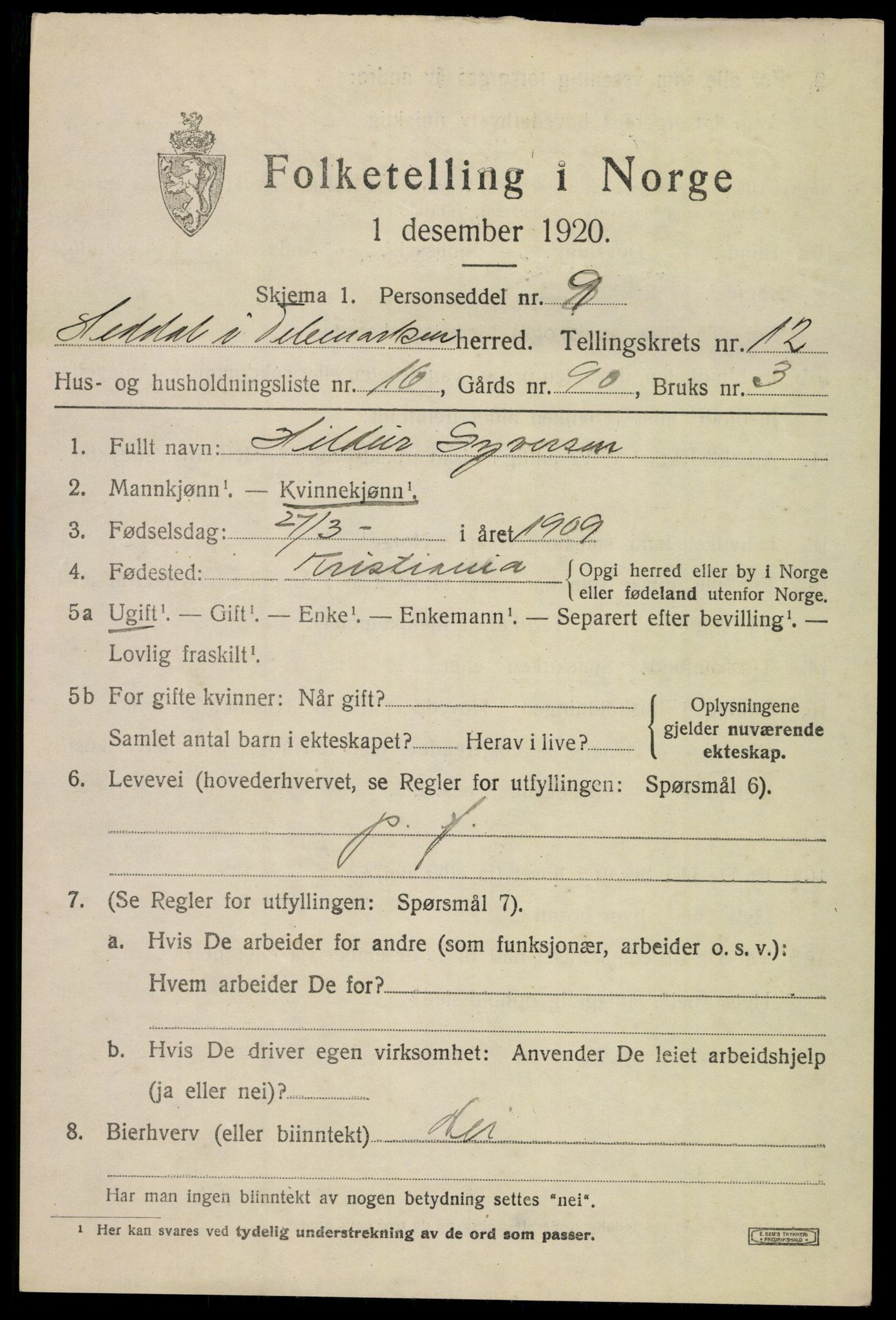 SAKO, 1920 census for Heddal, 1920, p. 8318