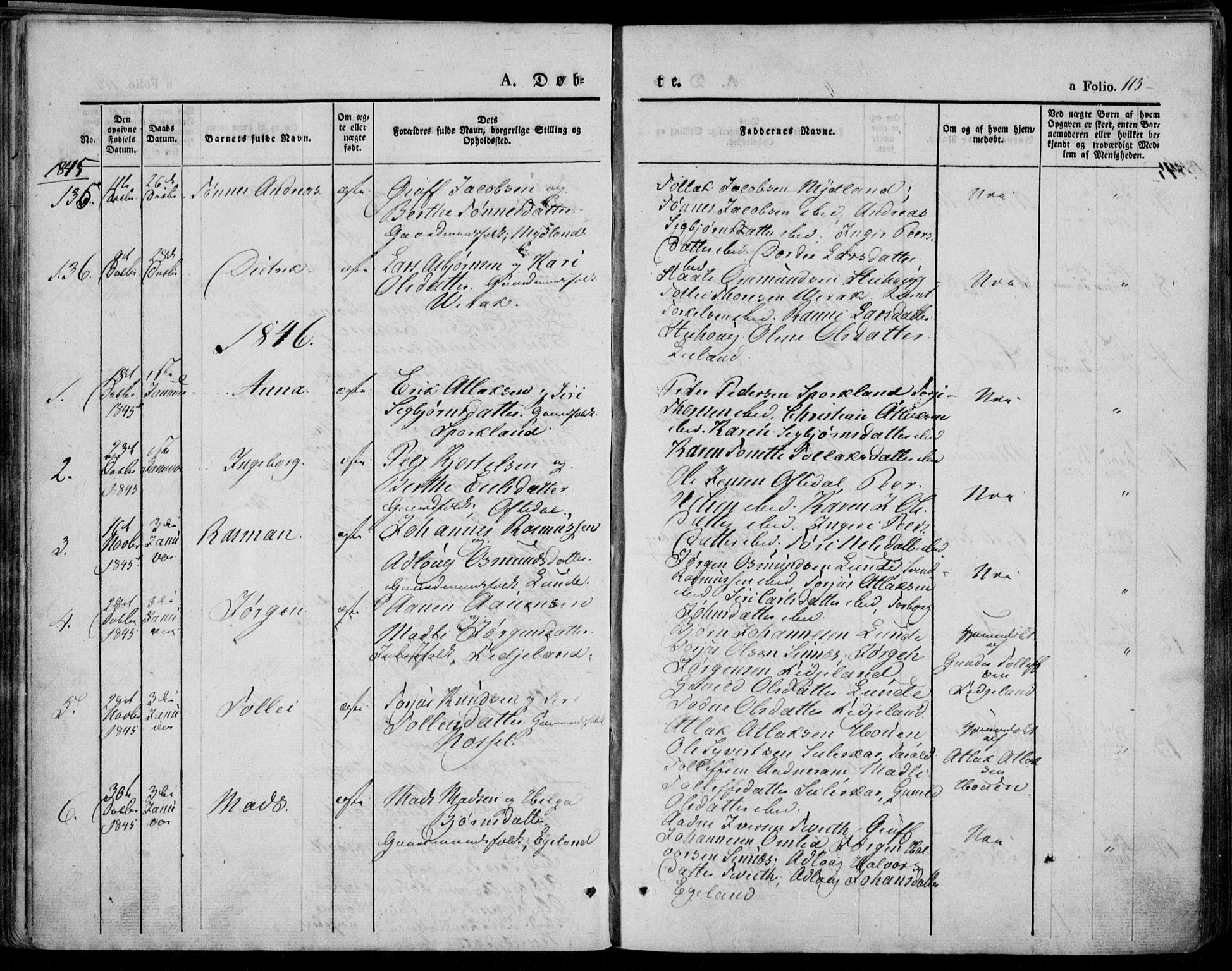 Bakke sokneprestkontor, AV/SAK-1111-0002/F/Fa/Faa/L0004: Parish register (official) no. A 4, 1834-1846, p. 115
