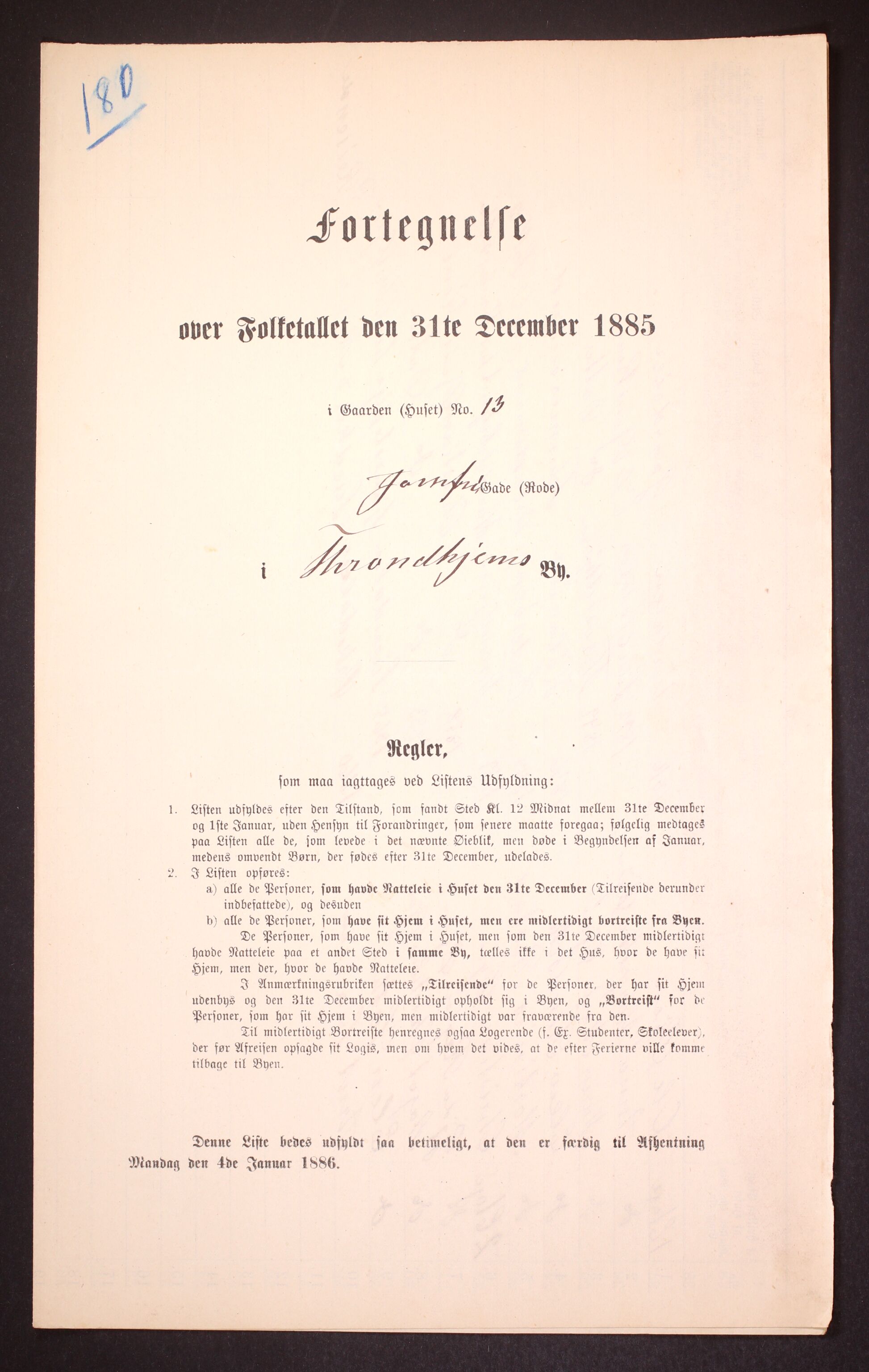 SAT, 1885 census for 1601 Trondheim, 1885, p. 1485