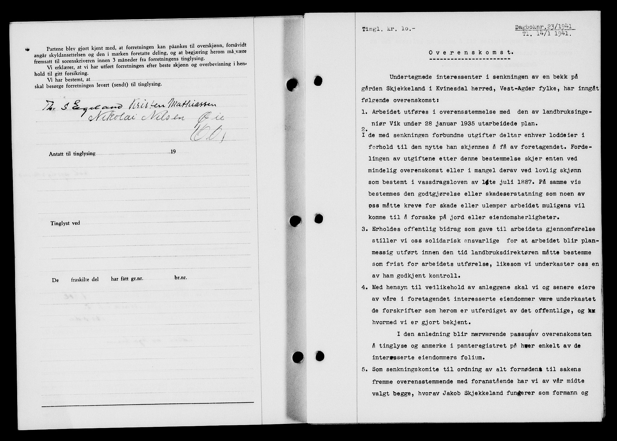 Flekkefjord sorenskriveri, AV/SAK-1221-0001/G/Gb/Gba/L0056: Mortgage book no. A-4, 1940-1941, Diary no: : 23/1941