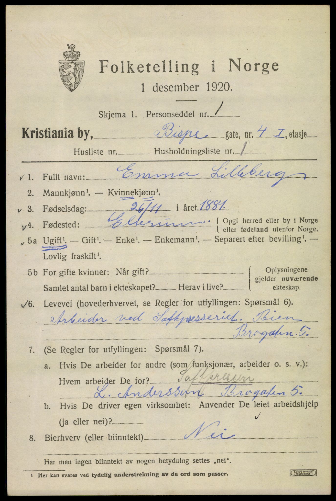 SAO, 1920 census for Kristiania, 1920, p. 157023