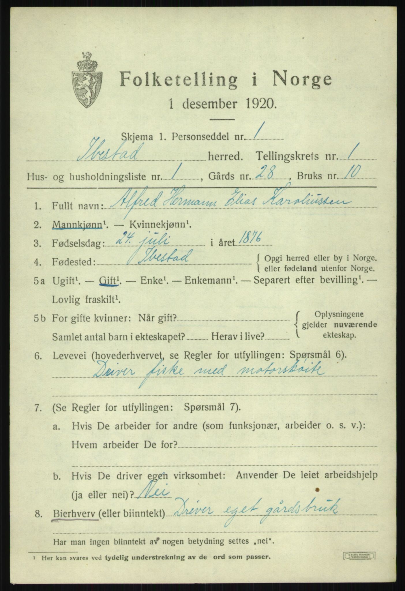 SATØ, 1920 census for Ibestad, 1920, p. 2018