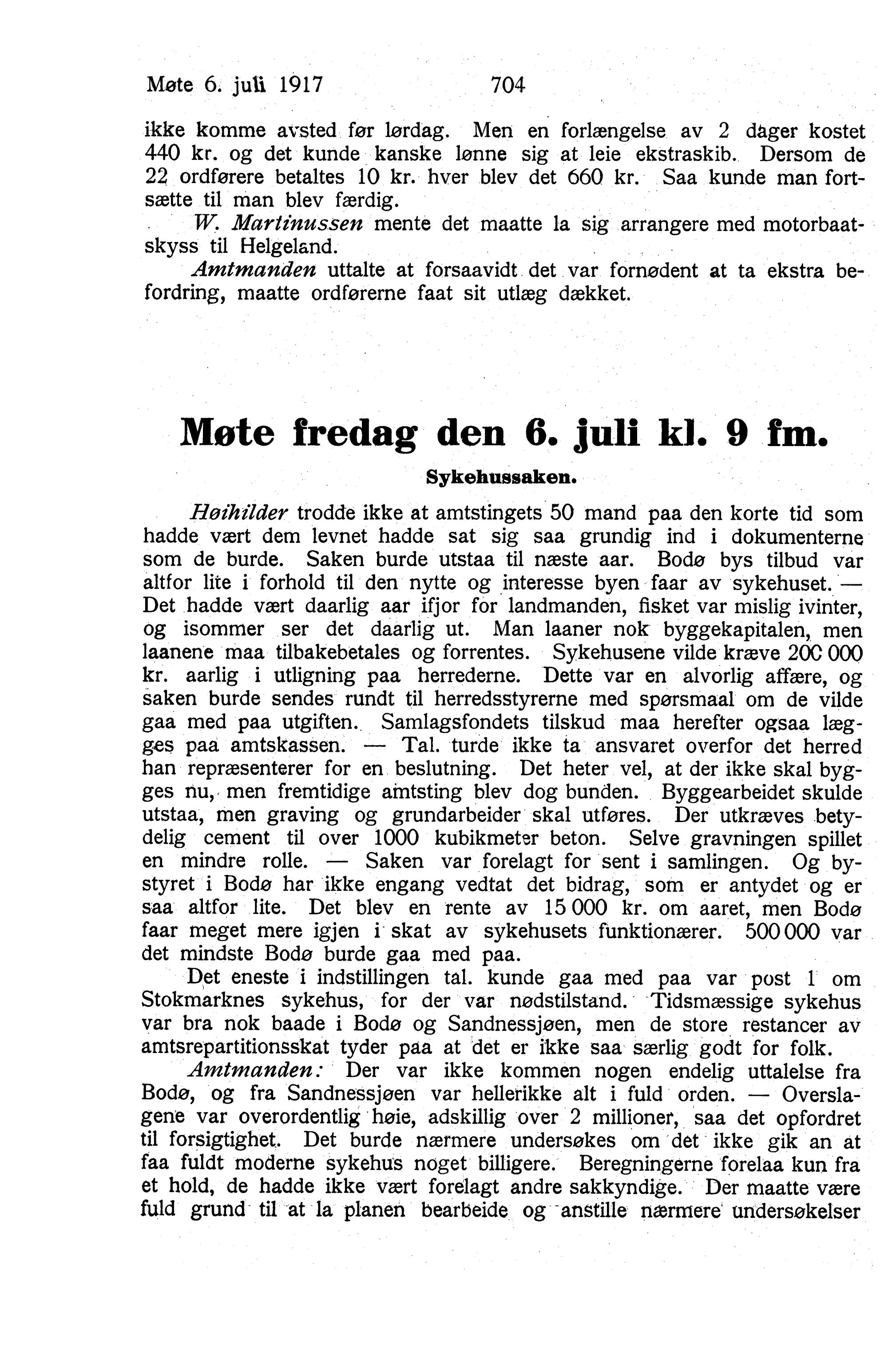 Nordland Fylkeskommune. Fylkestinget, AIN/NFK-17/176/A/Ac/L0040: Fylkestingsforhandlinger 1917, 1917, p. 704