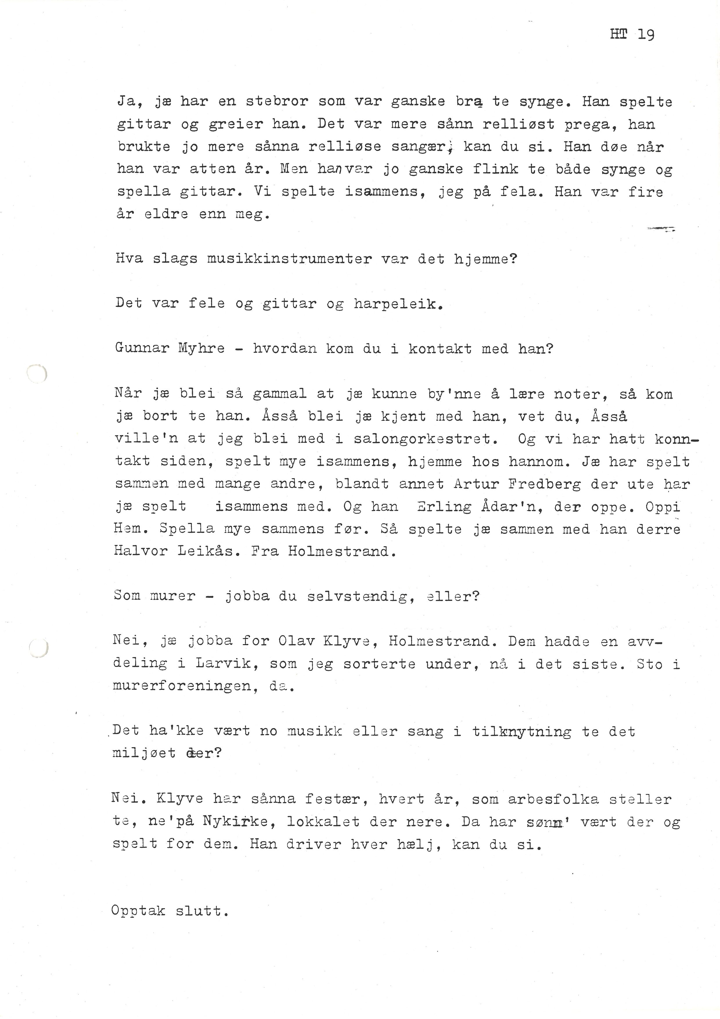 Sa 16 - Folkemusikk fra Vestfold, Gjerdesamlingen, VEMU/A-1868/I/L0001: Informantregister med intervjunedtegnelser, 1979-1986