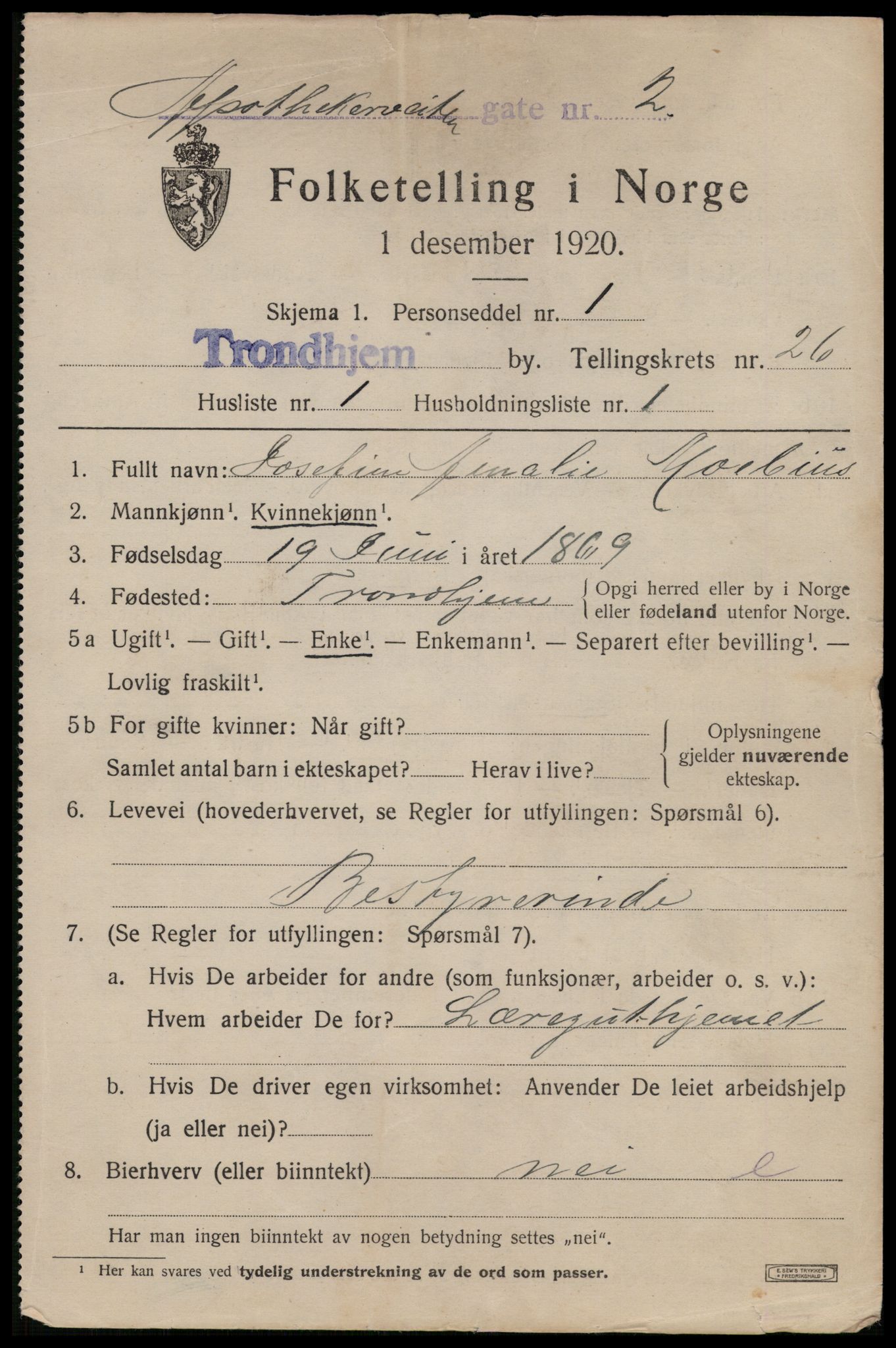 SAT, 1920 census for Trondheim, 1920, p. 68334