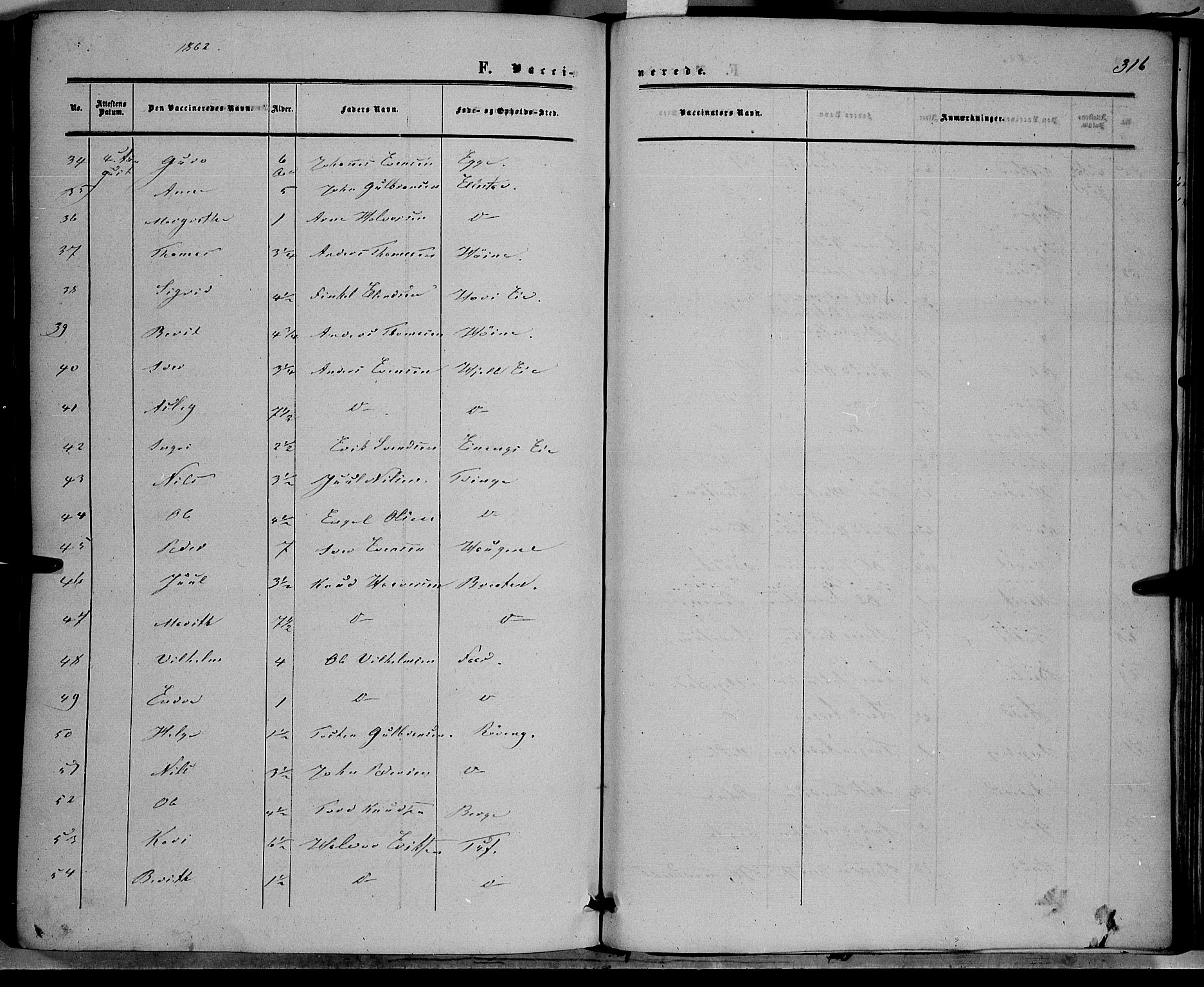 Vestre Slidre prestekontor, AV/SAH-PREST-136/H/Ha/Haa/L0002: Parish register (official) no. 2, 1856-1864, p. 316