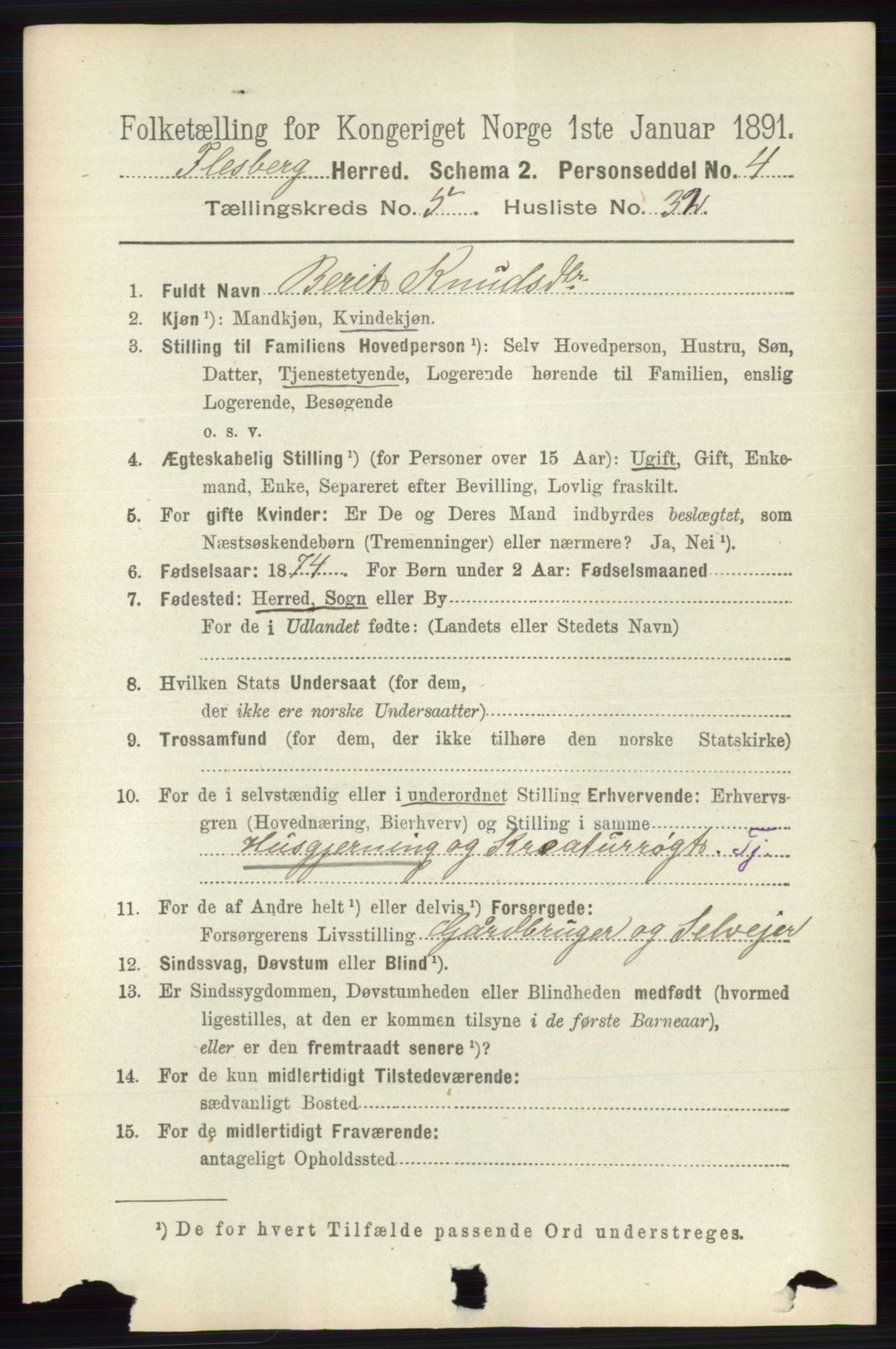 RA, 1891 census for 0631 Flesberg, 1891, p. 917
