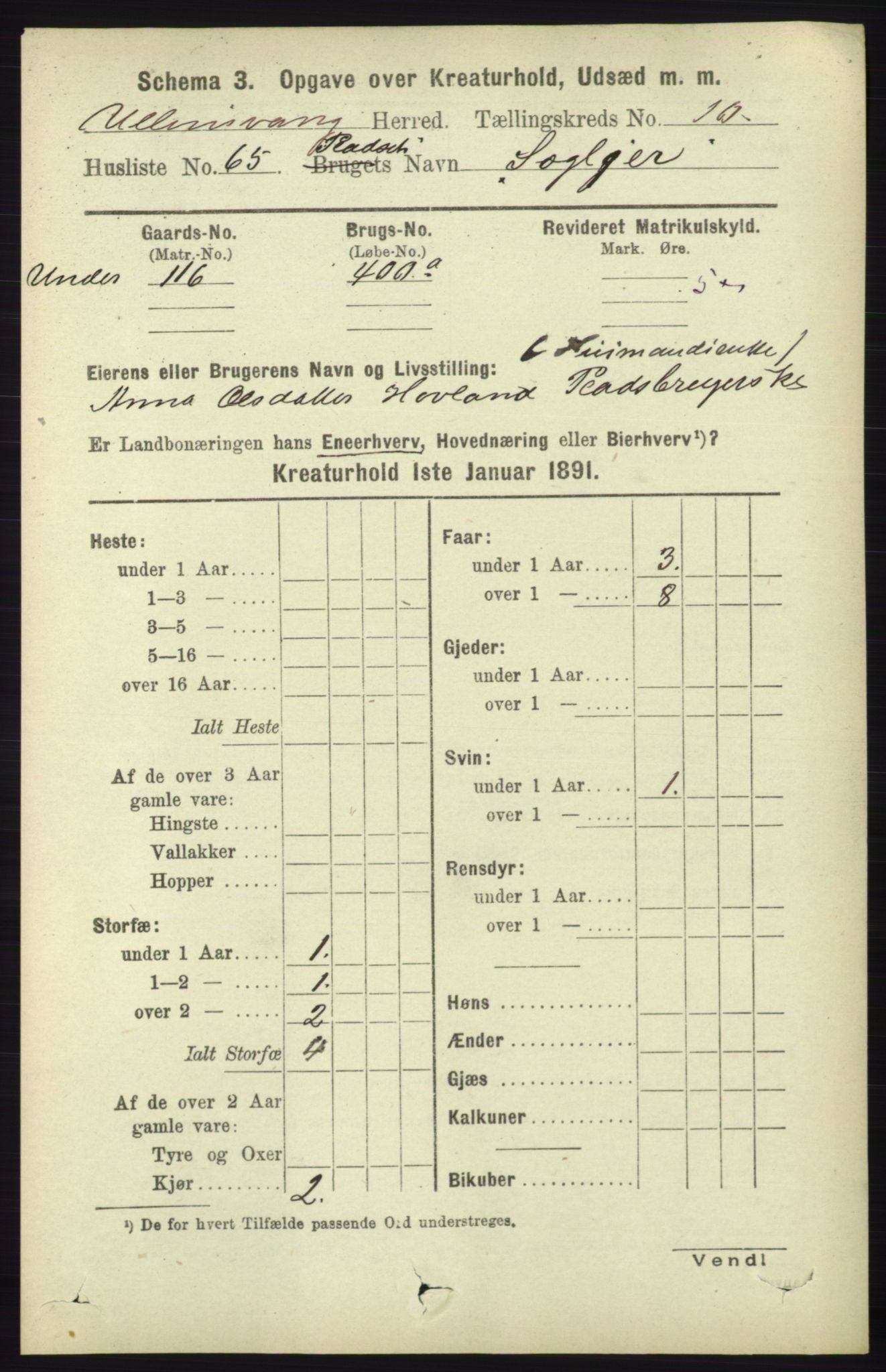 RA, 1891 census for 1230 Ullensvang, 1891, p. 7890