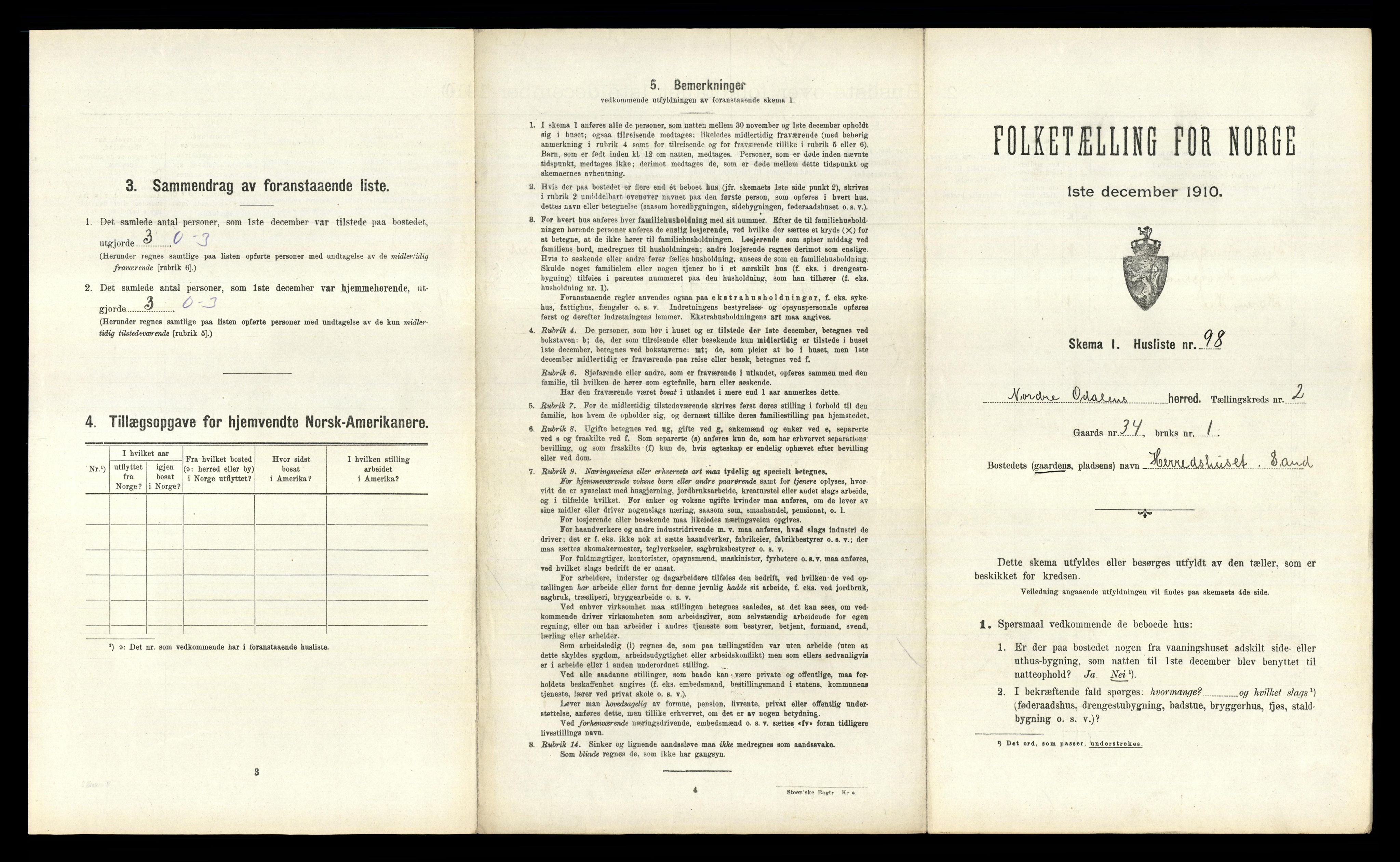 RA, 1910 census for Nord-Odal, 1910, p. 337