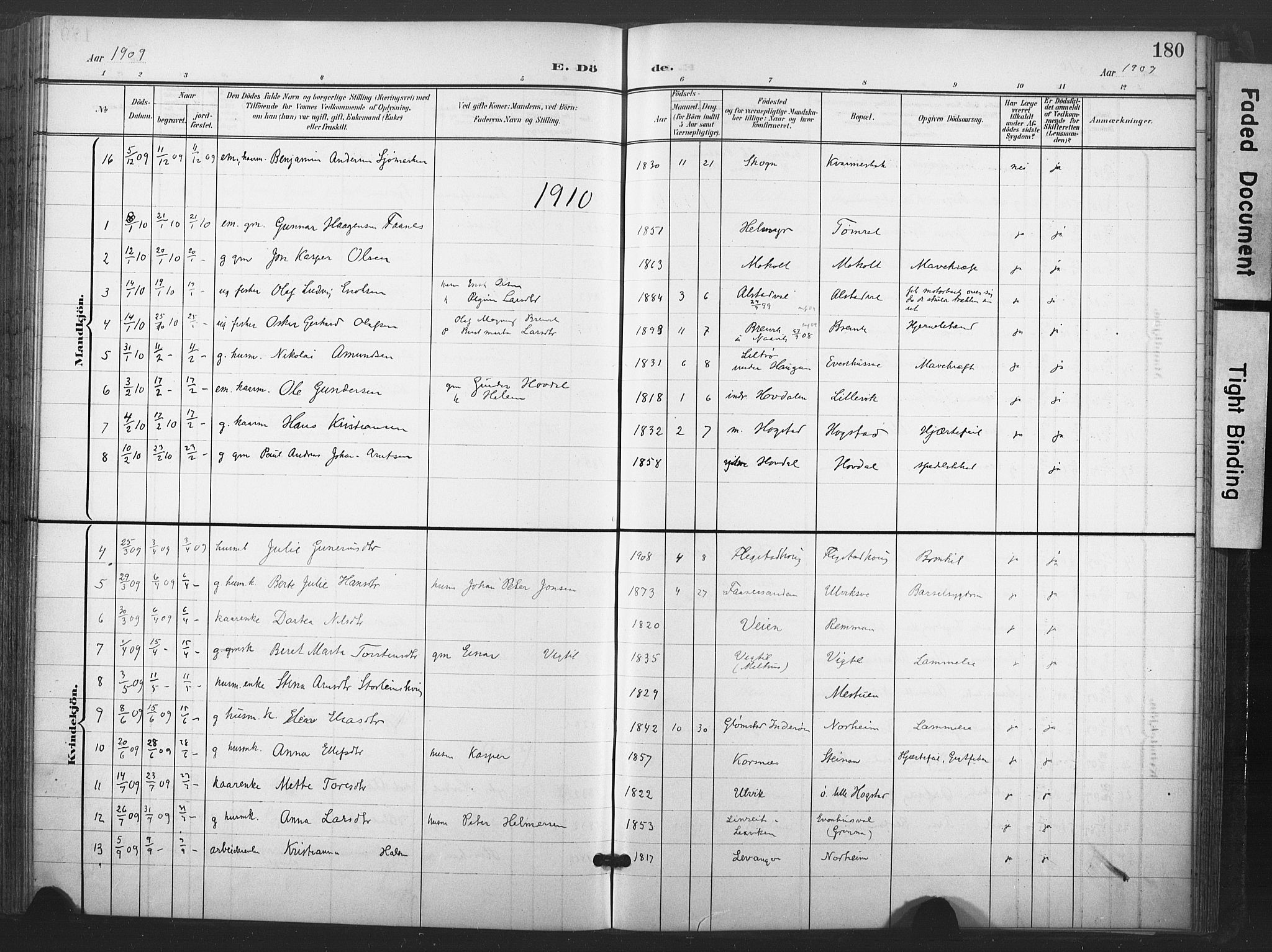 Ministerialprotokoller, klokkerbøker og fødselsregistre - Nord-Trøndelag, AV/SAT-A-1458/713/L0122: Parish register (official) no. 713A11, 1899-1910, p. 180
