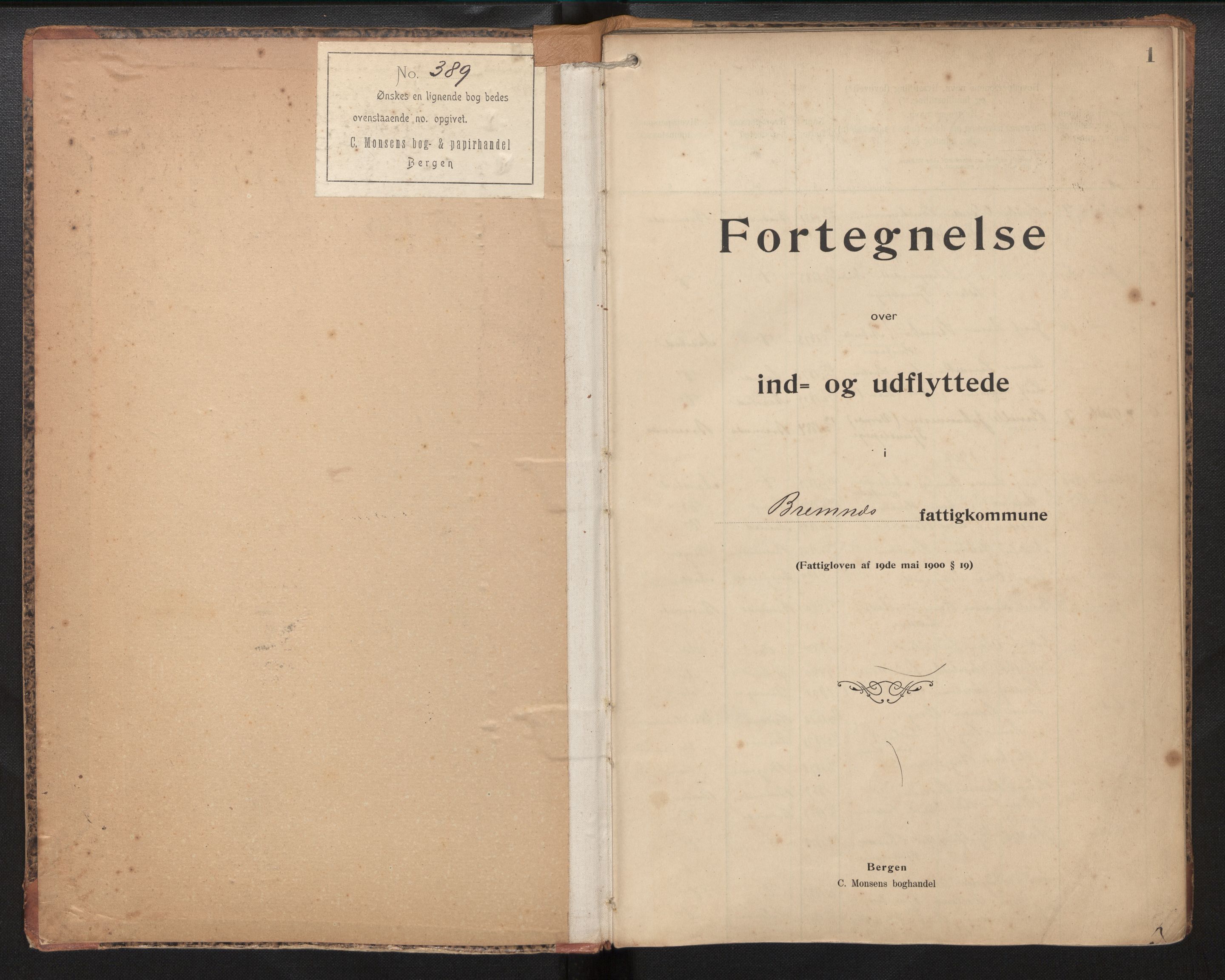 Lensmannen i Finnås, SAB/A-31901/0020/L0001: Protokoll over inn- og utflytte, 1901-1937, p. 1