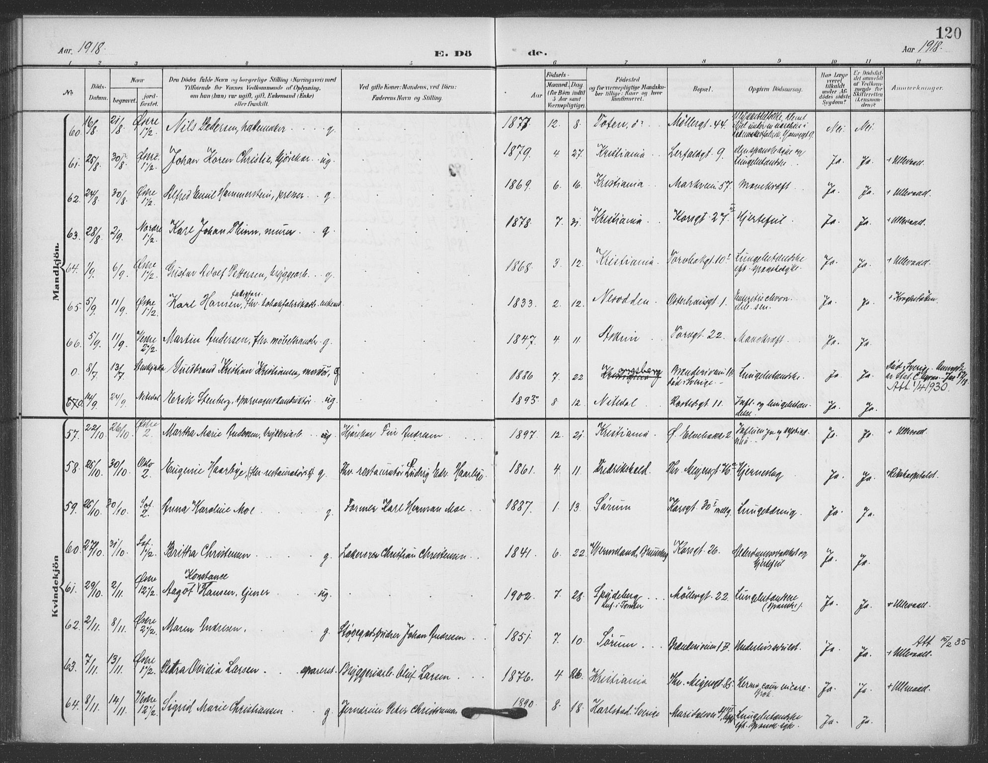 Jakob prestekontor Kirkebøker, SAO/A-10850/F/Fa/L0011: Parish register (official) no. 11, 1906-1920, p. 120